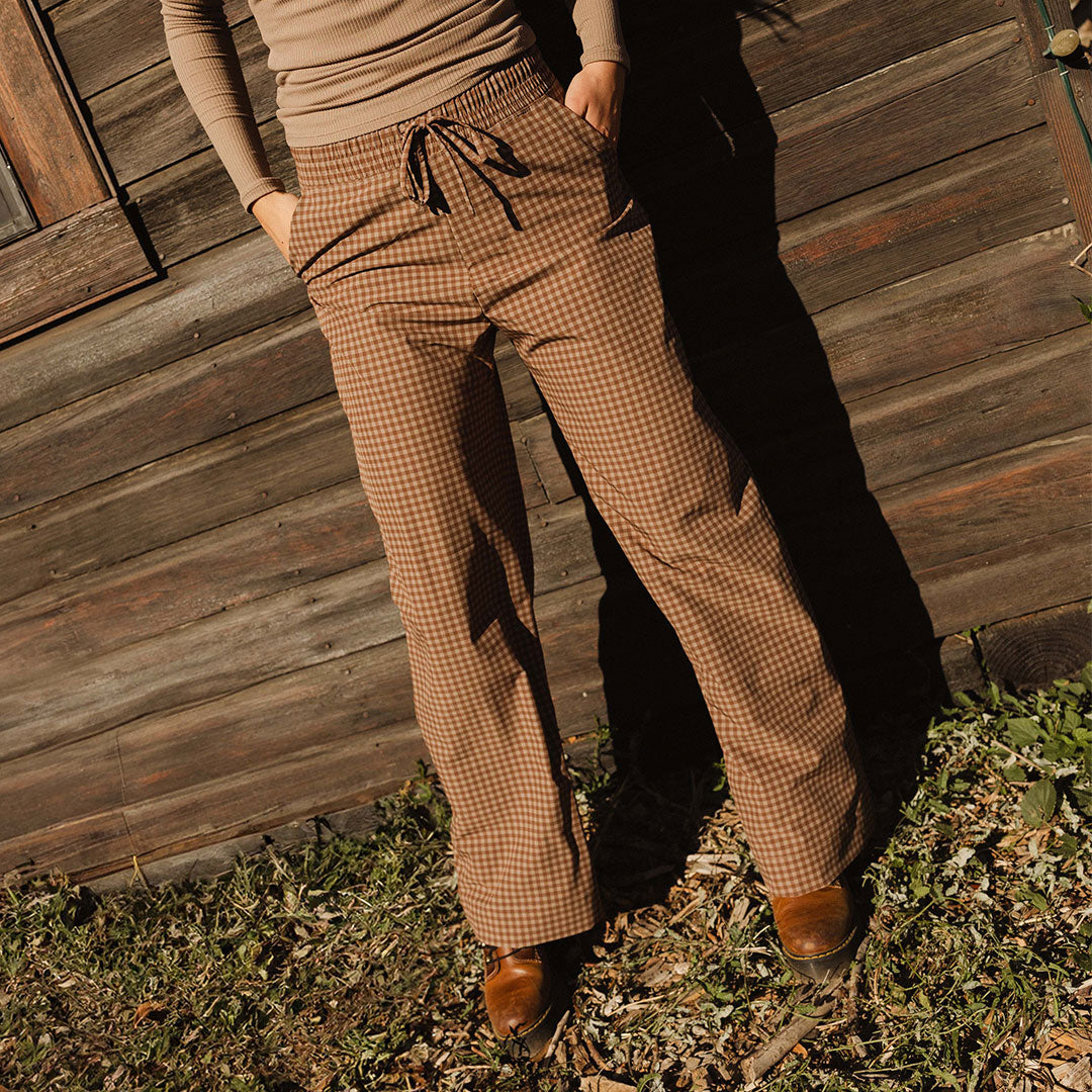 Audrey Women's Trousers - Stylish Cinnamon Check Pattern Pants for Office & Casual Wear | Comfortable Work Pants & Everyday Outfits
