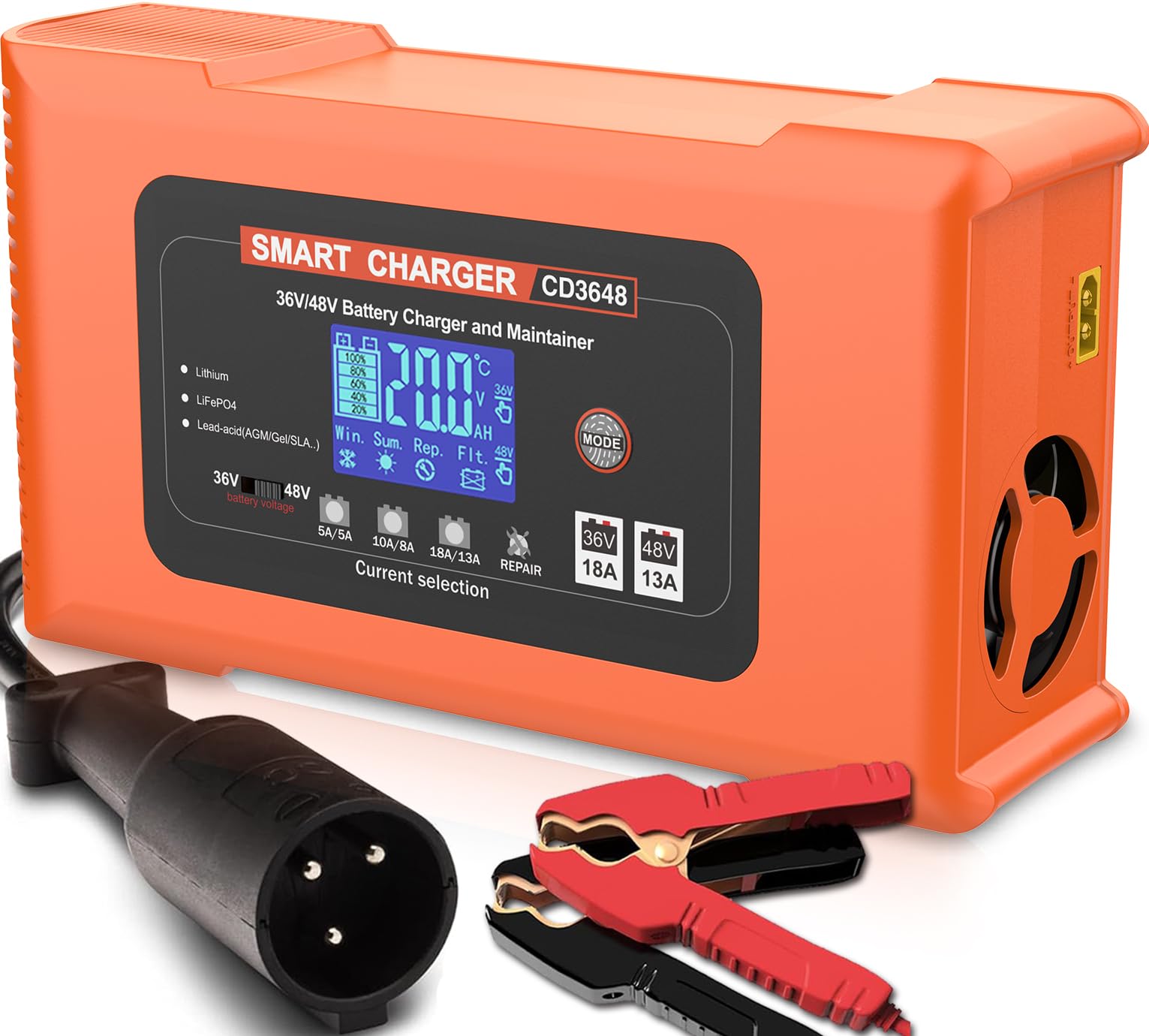 48V 13A & 36V 18A Golf Cart Battery Charger for Club Car with 3-Pin Round Plug - Compatible with Lithium, LiFePO4, Lead-Acid AGM/Gel/SLA Batteries - Ideal for Golf Carts, Trucks, Motorcycles, Lawn Mowers & Marine Boats