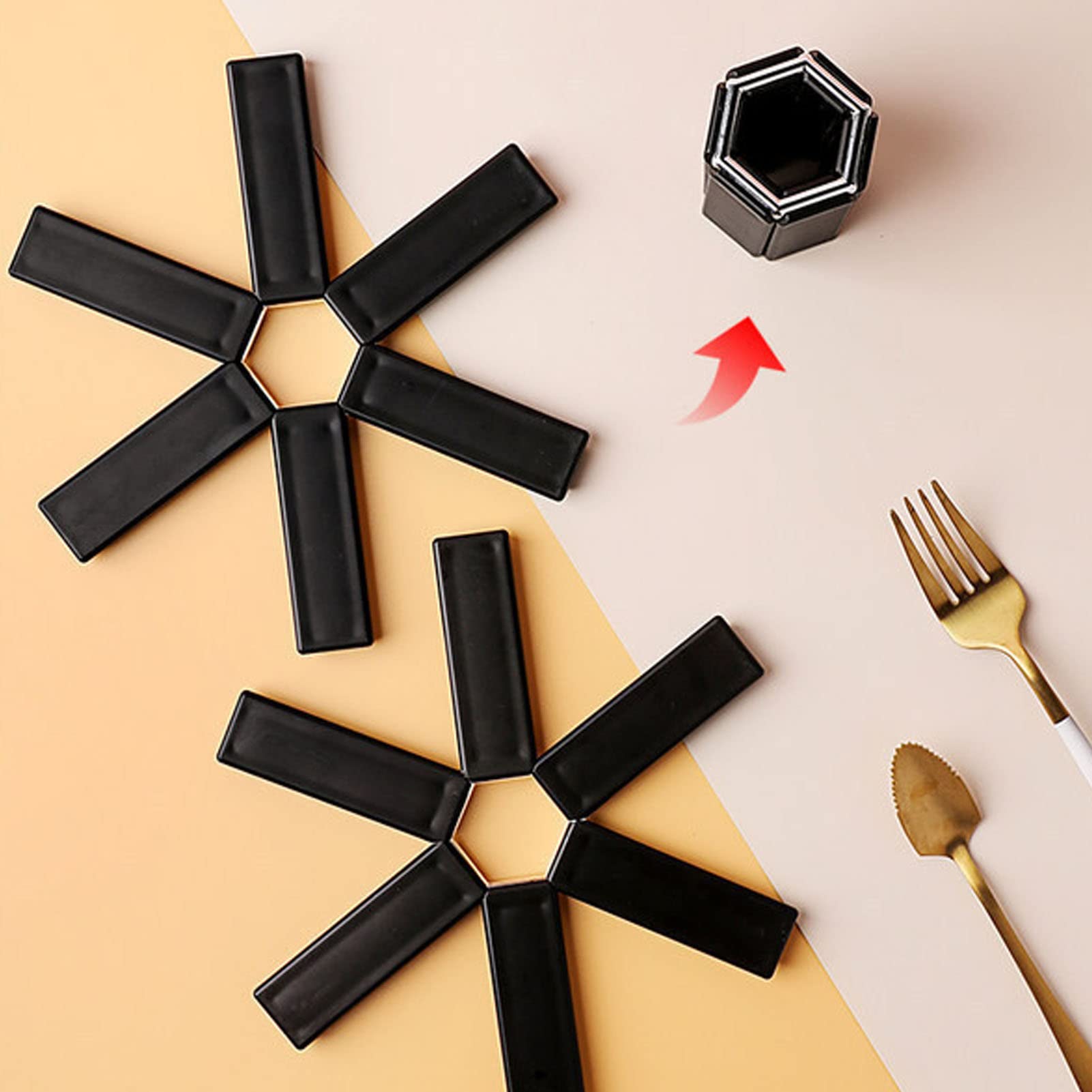 6-Pack Heat Resistant Hot Pot Trivets - Foldable, Washable, Hollow Bottom Insulating Placemats for Kitchen Countertops | Perfect for Dining Tables, BBQ Parties & Hot Dish Protection