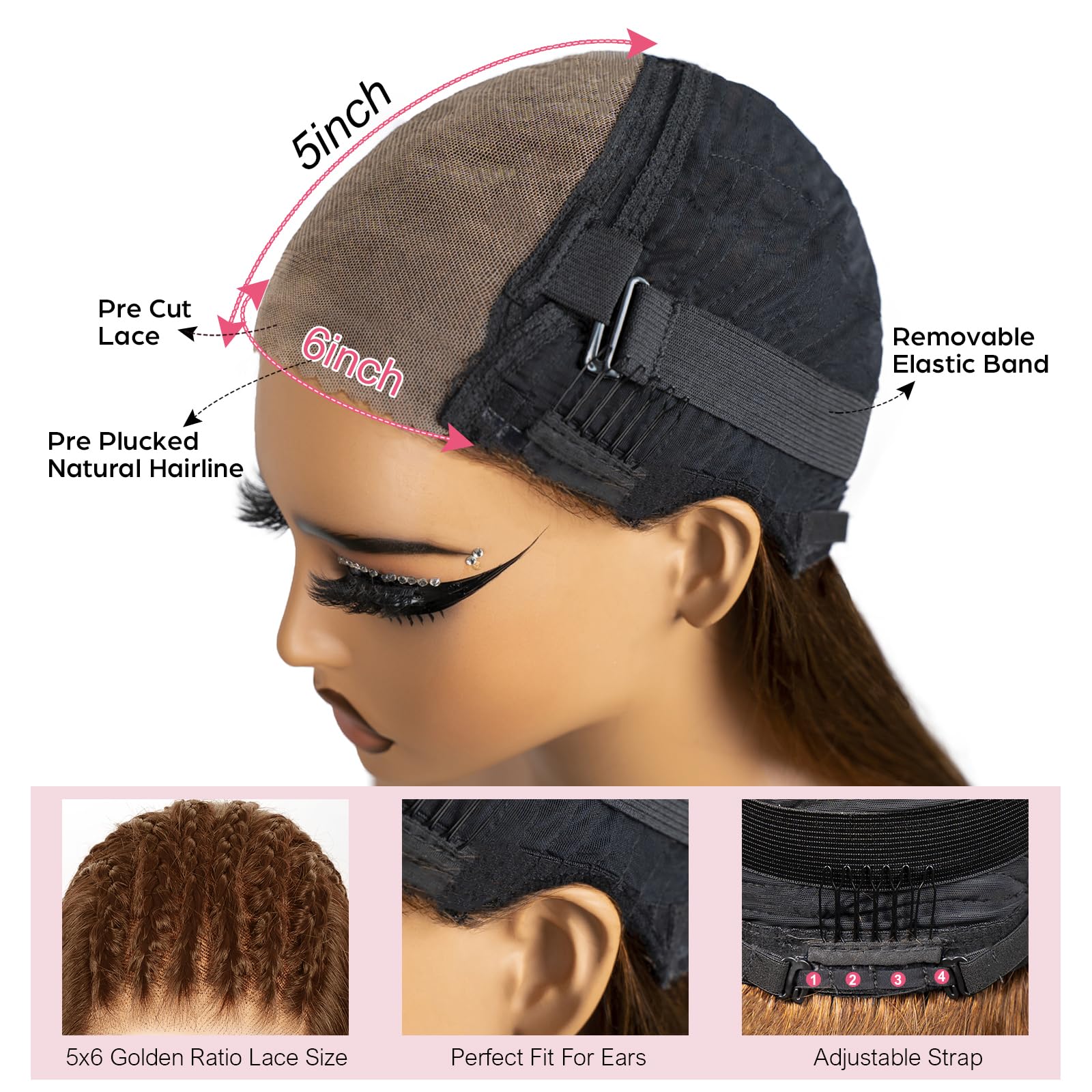 Glueless 5x6 Lace Front Wig Human Hair - Chocolate Brown Straight Brazilian Hair Wig for Black Women, 32 Inches, No Glue Needed, Pre-Cut Lace | Perfect for Daily Wear, Special Occasions & Protective Styling