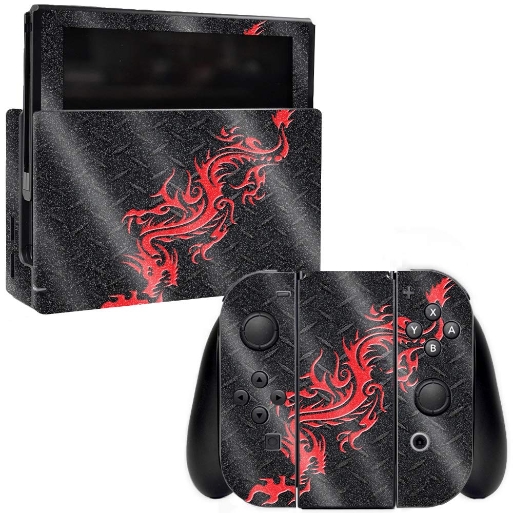 MightySkins Glossy Glitter Skin for Nintendo Switch - Red Dragon | Protective & Durable High-Gloss Cover | Easy to Apply & Remove | Made in USA | Perfect for Gaming, Travel & Customization