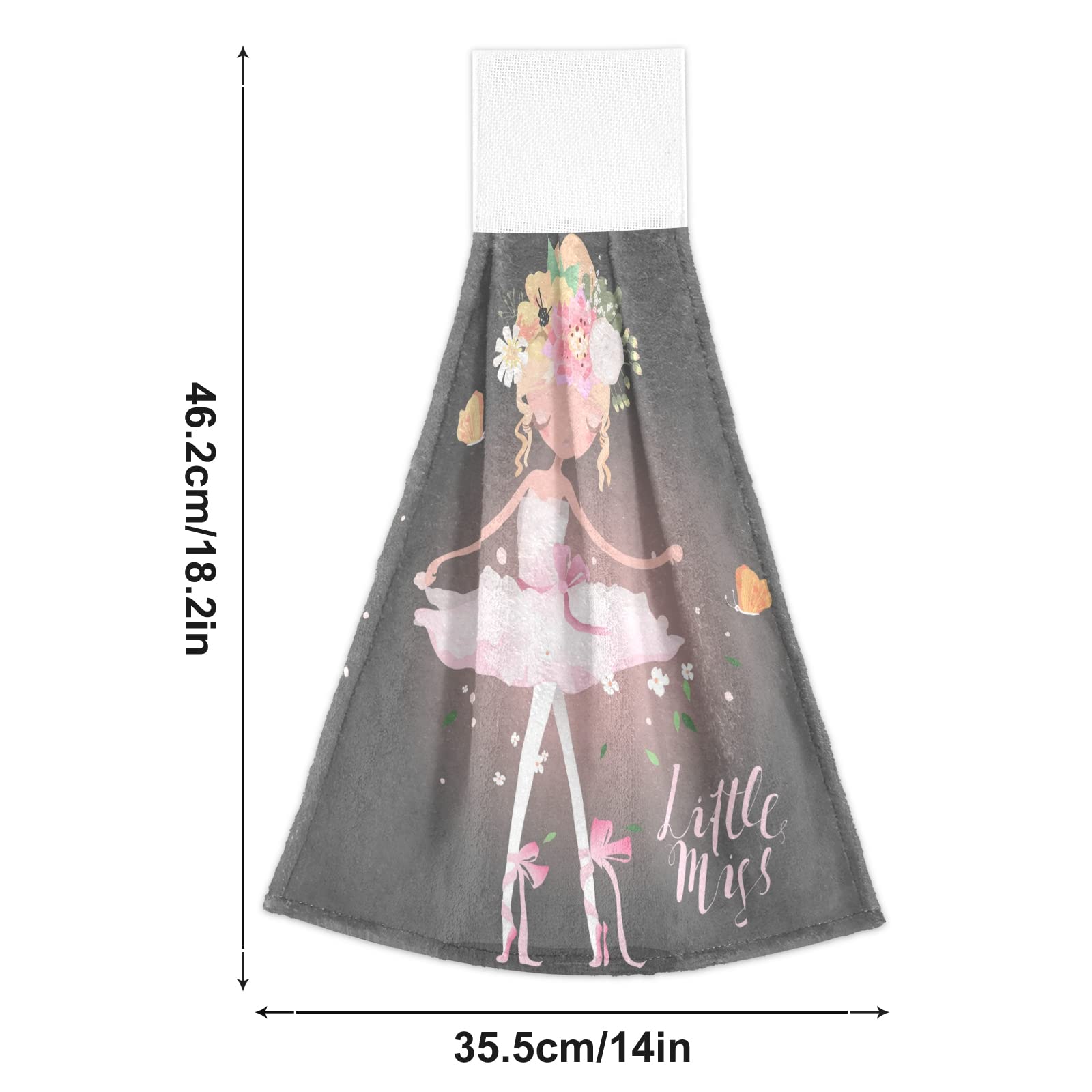 2-Pack Ballet Girl Hand Towels with Flowers, Butterflies & Sparkles - Soft, Fast-Drying Kitchen & Bath Towels with Hook & Loop for Hanging - Perfect for Dishes, Face Cleaning & Home Decor