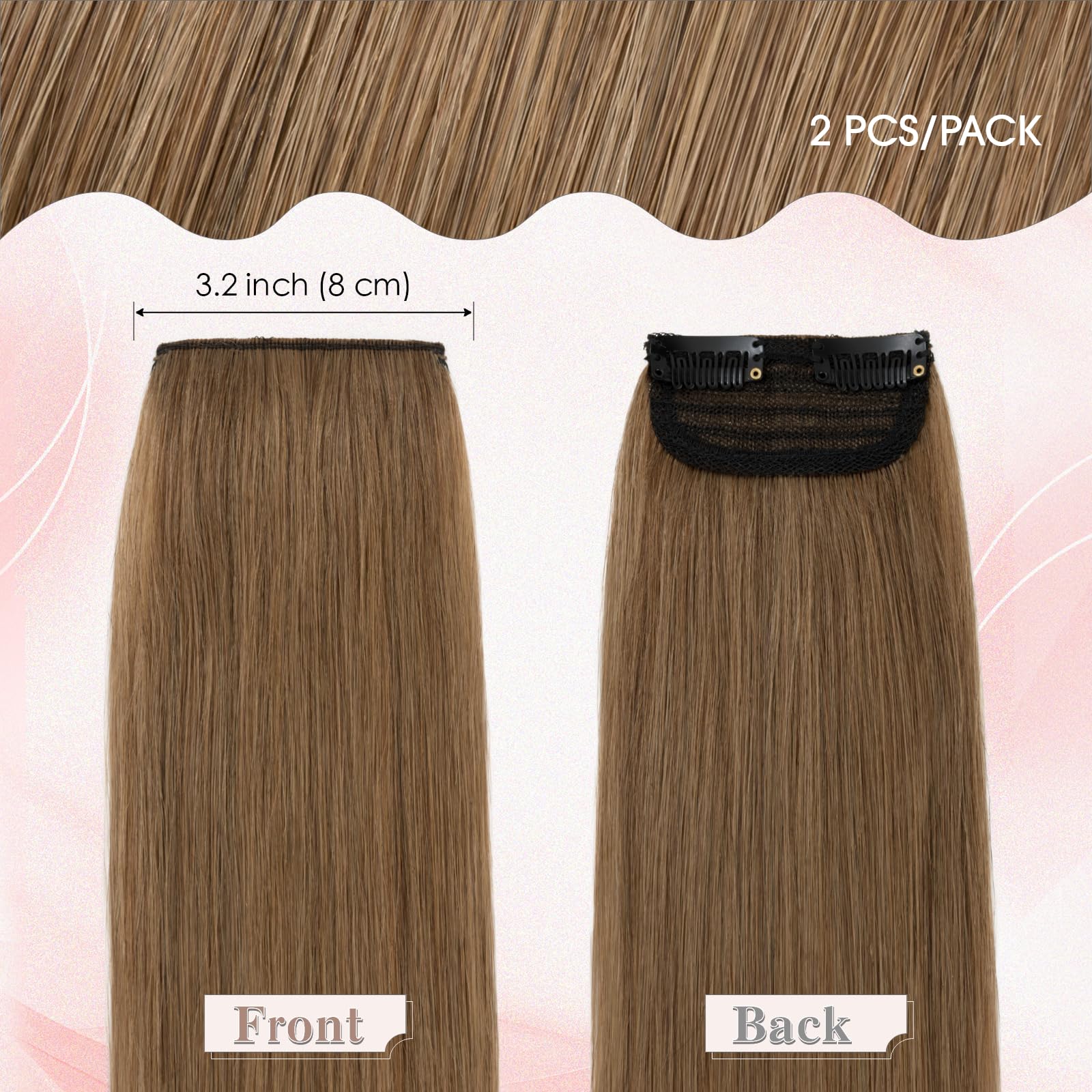 SEGO Clip in Hair Extensions for Women - 100% Remy Human Hair, Mini Hairpieces with 2 Clips, Short Hair Extensions for Volume (2 Pack, 6 Inches, 20g, Light Brown) - Perfect for Daily Styling, Parties & Special Occasions
