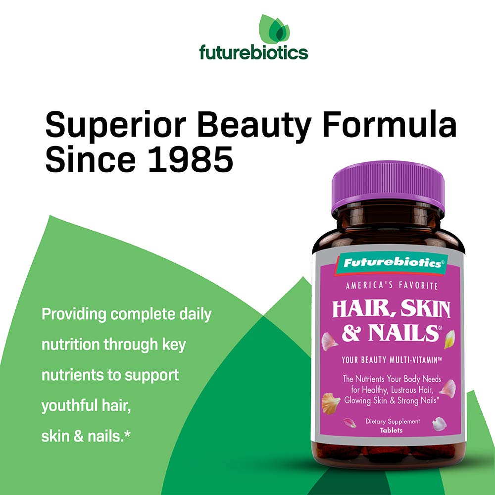 Futurebiotics Hair, Skin & Nails Beauty Multivitamin with Biotin - 180 Tablets for Stronger Hair Growth, Healthy Nails & Glowing Skin | Daily Beauty Supplement for Women & Men | Perfect for Hair Care Routine & Nail Strength