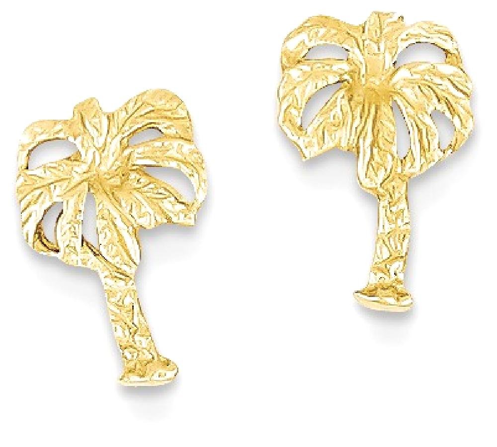 14K Solid Yellow Gold Palm Tree Stud Earrings for Women - Tropical Summer Beach Jewelry Gift - Perfect for Vacation, Pool Party, and Boho Fashion Accessories