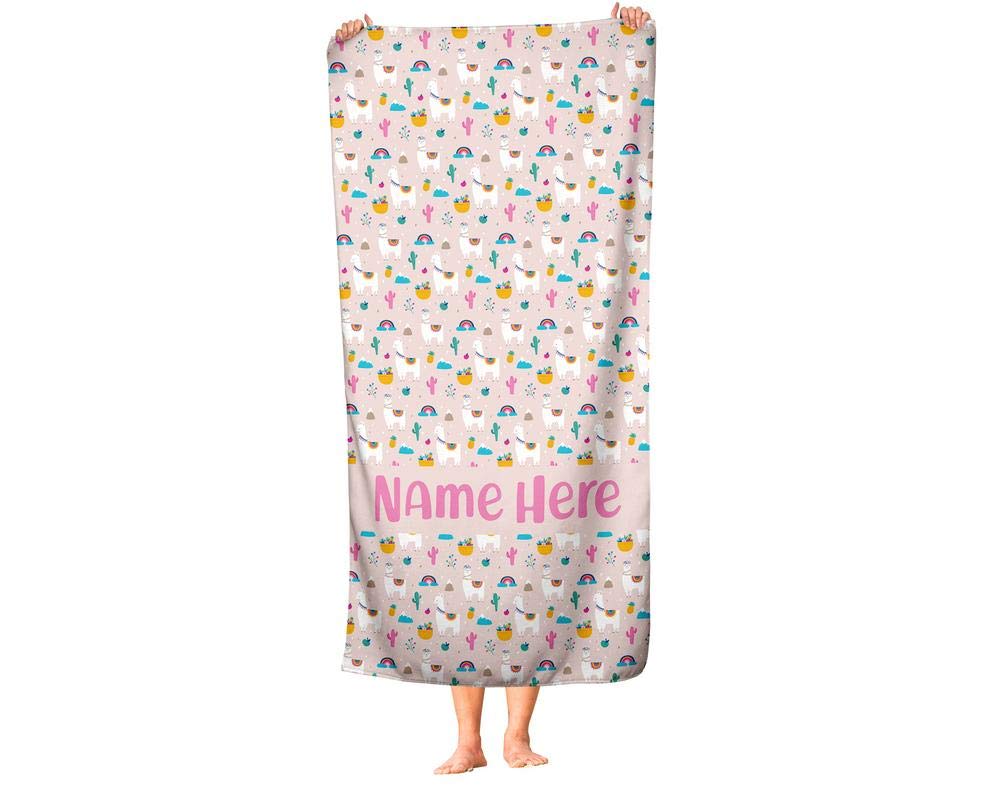 Personalized Extra Large Pink Llama Towel for Kids & Adults - Custom Oversized Travel, Beach, Pool & Bath Towel for Toddler, Baby Boys & Girls (Elsa Design) - Perfect for Vacation, Swimming & Spa Days