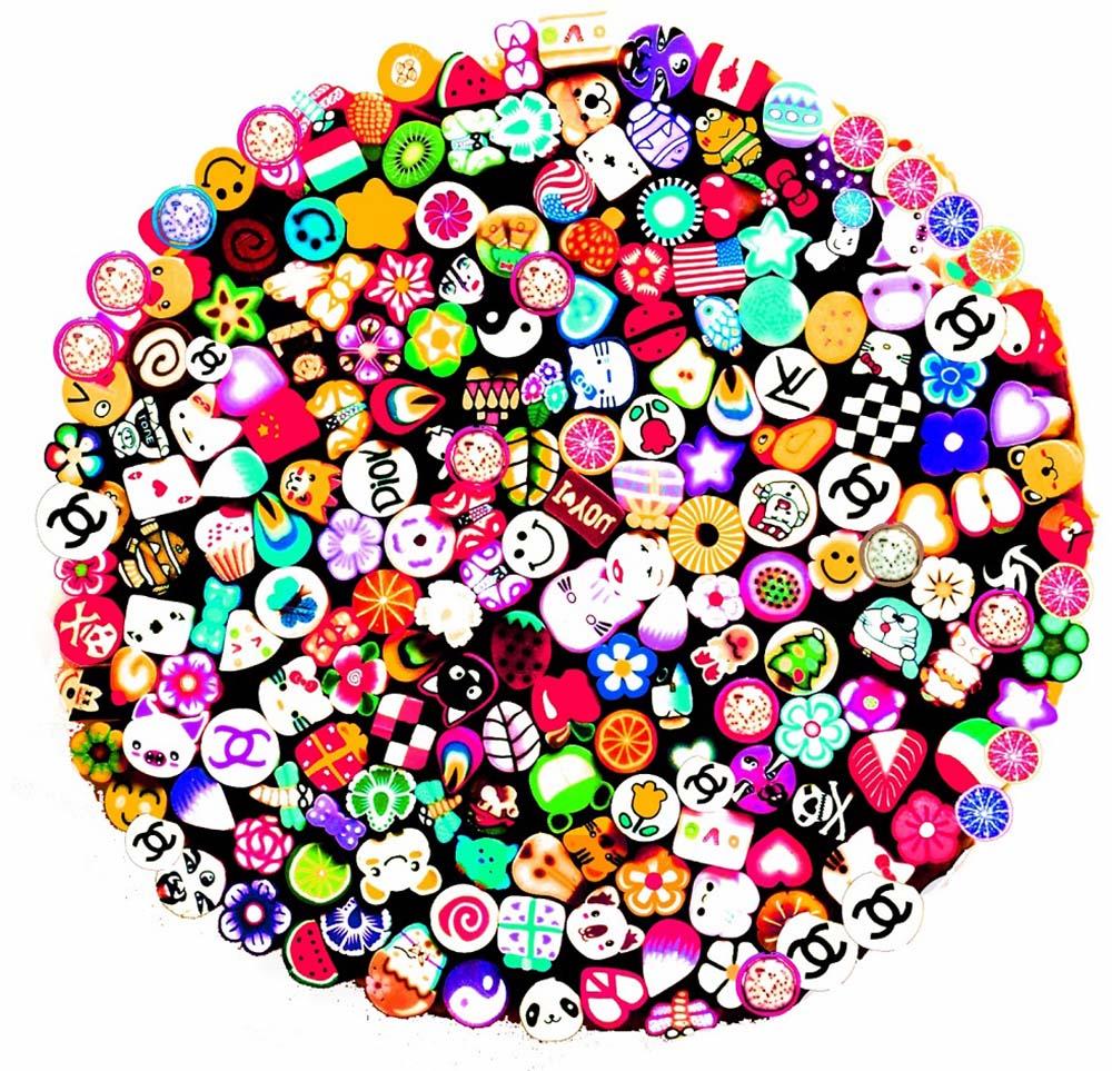 200pcs Nail Art Fimo Canes with Free Cutter - DIY Polymer Clay Slices for Manicure, Nail Decoration & Craft Projects - Perfect for Nail Salons, Home Use & Gift Giving
