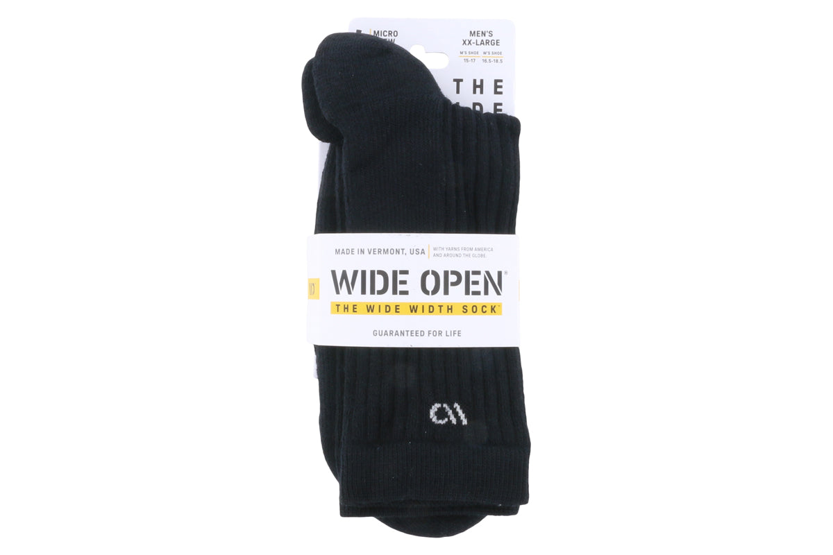 Wide Open Micro Crew Socks - Black Comfortable Athletic Socks for Running, Hiking & Everyday Wear