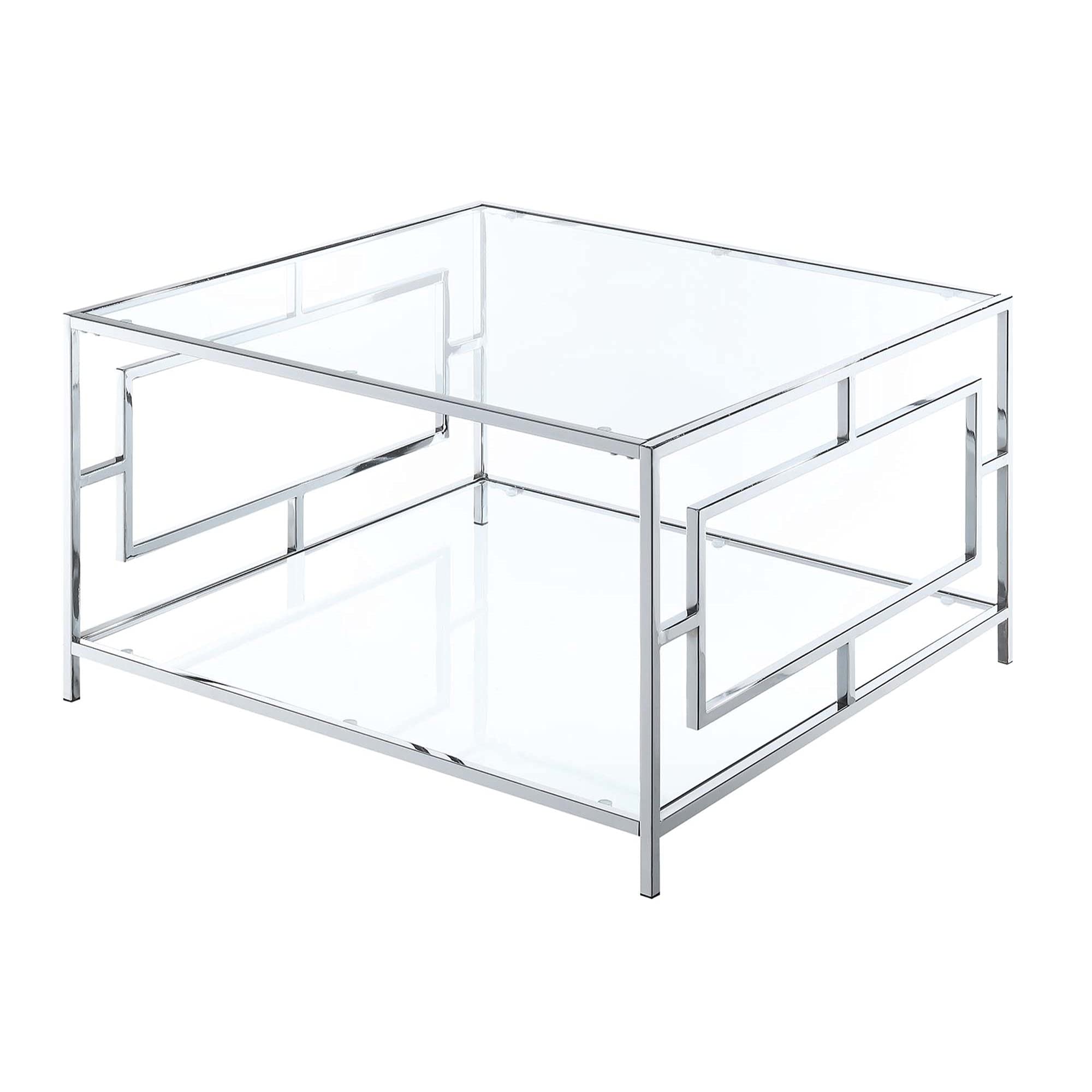 Modern Chrome Square Coffee Table with Shelf - Stylish & Functional Living Room Centerpiece for Home Decor, Office, or Lounge Areas