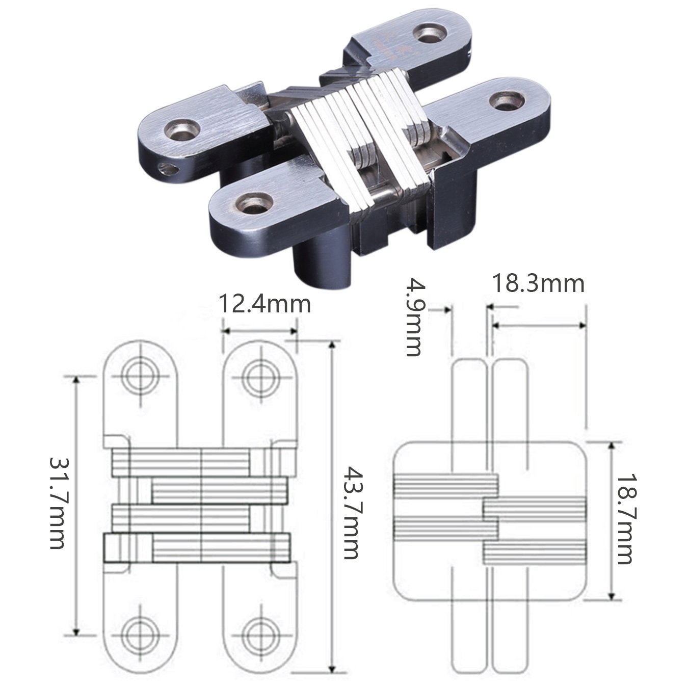 UOOOM 1 Pair Heavy Duty Stainless Steel Invisible Hinges - 180 Degree Concealed Cross Hinge for Folding Doors & Cabinets (32-A#) - Perfect for Kitchen Cabinets, Wardrobes & Furniture Installation
