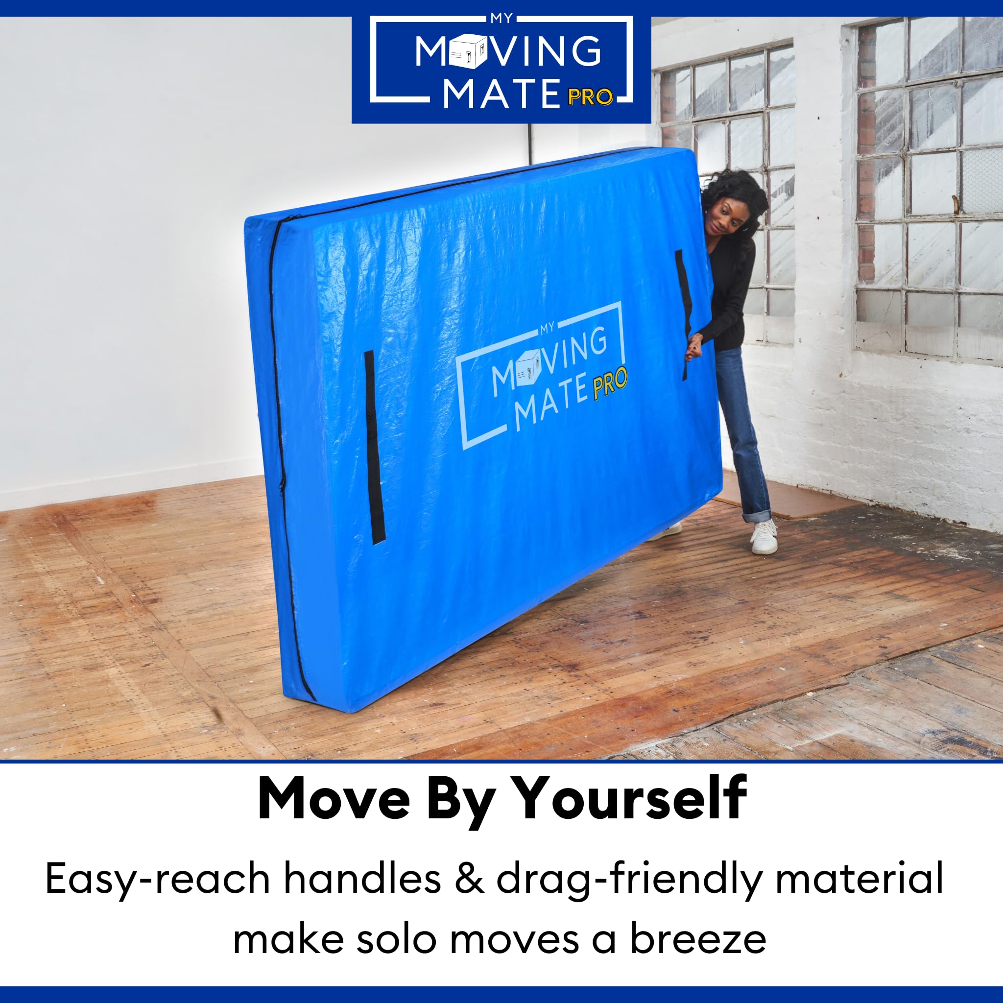 **Heavy Duty Double Size Mattress Bag for Moving & Storage - 8 Handles & Zipper - Waterproof Tarp Plastic Mattress Cover - Reusable Professional Grade Mattress Protector - Perfect for Home, Dorm, RV & Long-Term Storage**