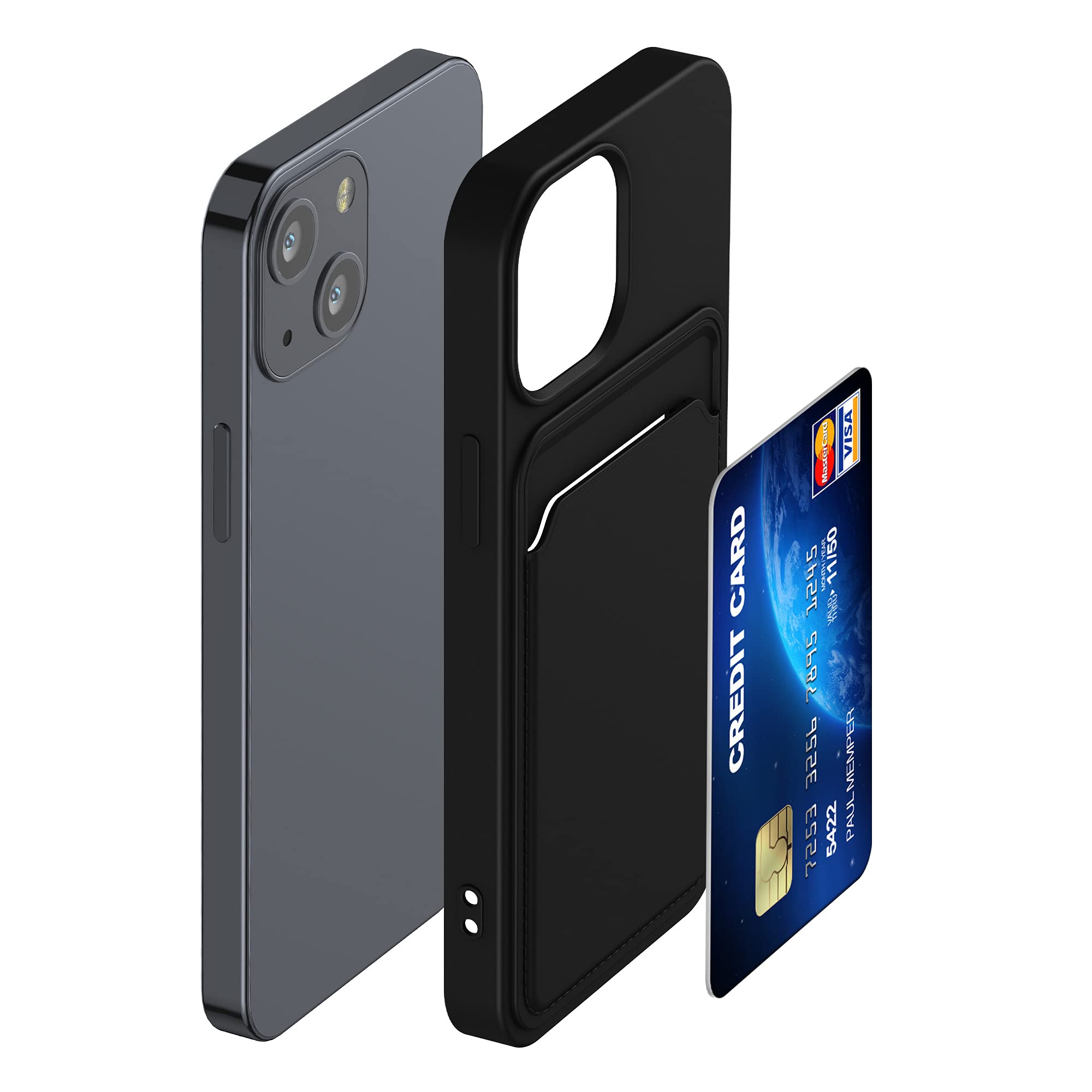 kwmobile Shockproof TPU Case for Apple iPhone 13 Mini with Card Holder - Slim Protective Phone Cover (Black) - Perfect for Everyday Use, Travel & Hands-Free Convenience