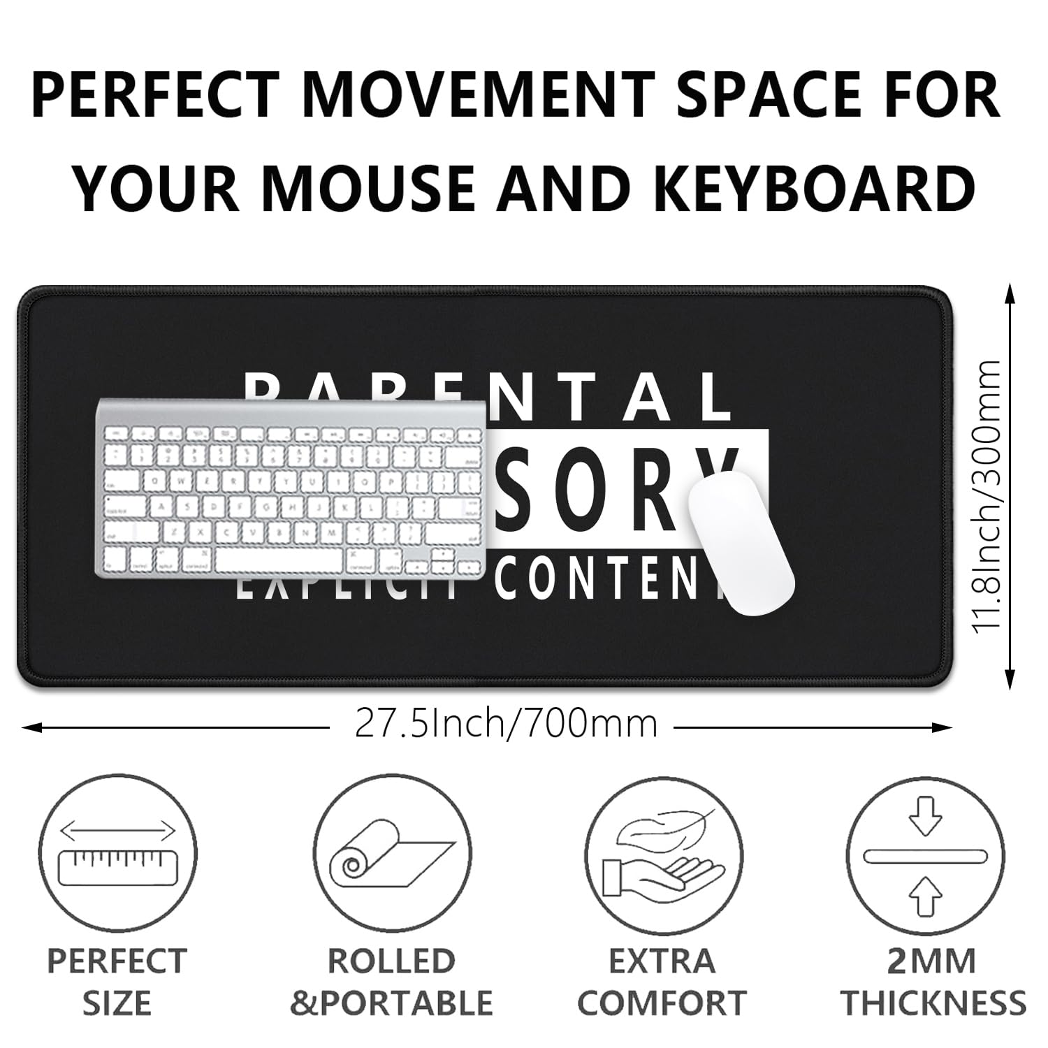 XL Extended Gaming Mouse Pad - Large Non-Slip Desk Mat with Stitched Edges, Waterproof Rubber Base for Office, Computer, Keyboard & Laptop (27.5x11.8 Inches) - Perfect for Work, Gaming & Home Office Setup
