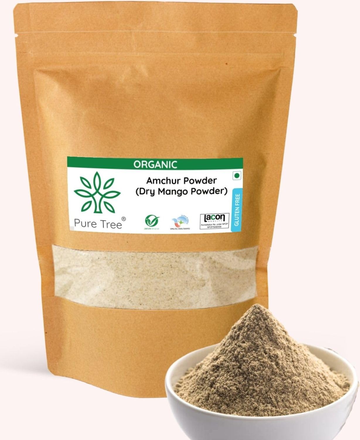 Pure Tree Certified Organic Amchur Powder (Dry Mango Powder) - 100g | Rich in Iron | USDA Organic for Chutney, Pickle, Fruit Salad & Smoothies | Vegan, Gluten-Free | Perfect for Indian Cooking & Healthy Recipes