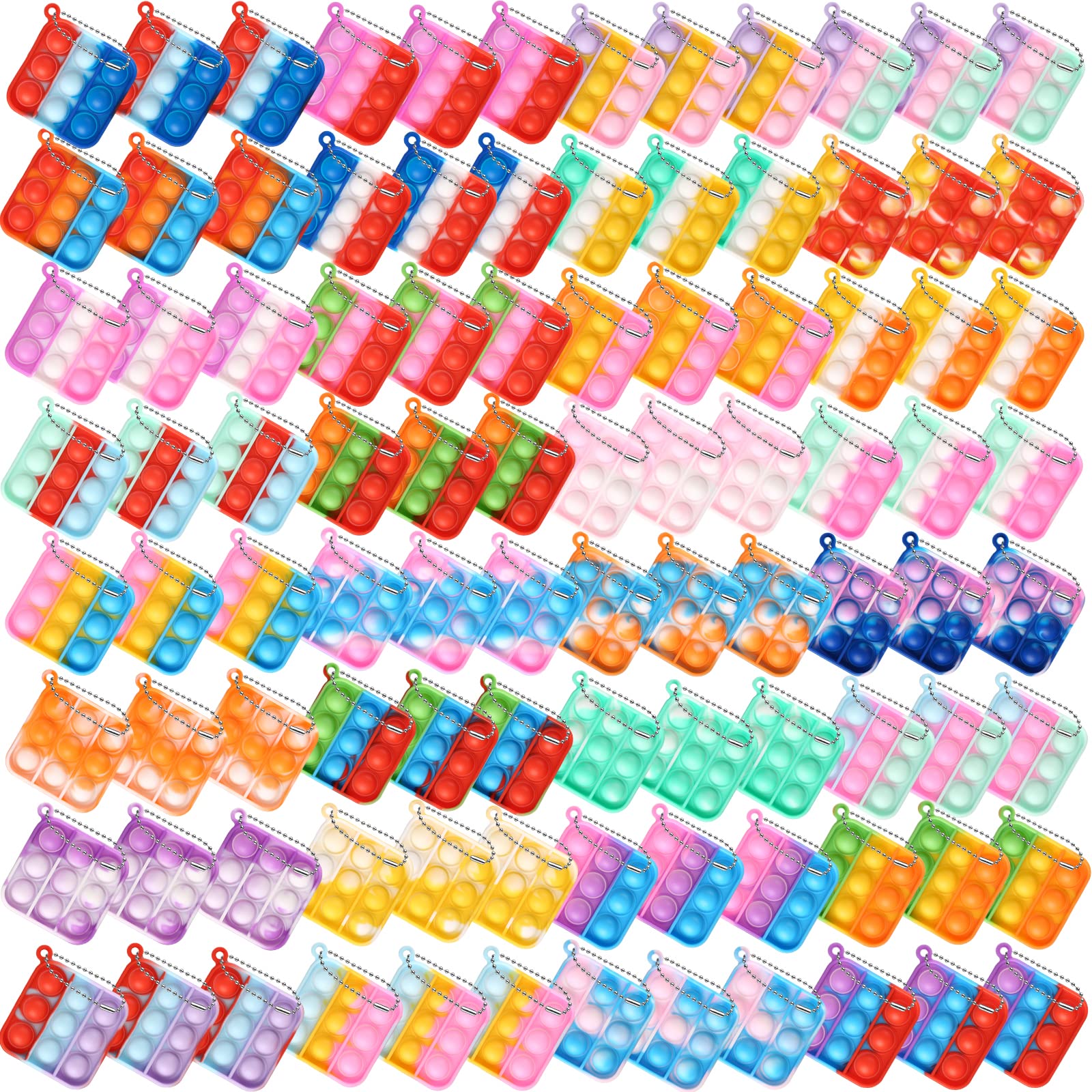 96PCS Mini Pop Keychain Fidget Toys Bulk Pack - Stress Relief & Anti-Anxiety Sensory Toys for Kids & Adults - Perfect for Party Favors, Classroom Rewards, and Office Desk Accessories