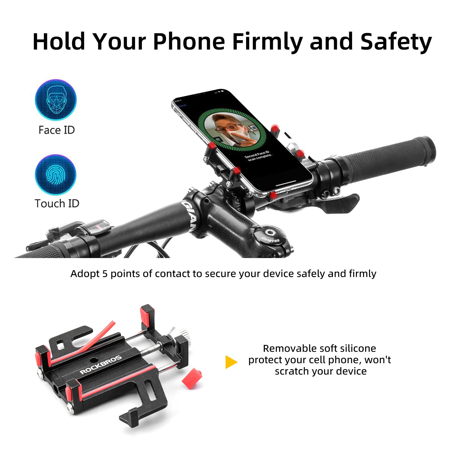 ROCKBROS 360° Rotatable Aluminum Bike Phone Mount - Universal Handlebar Holder for iPhone, Samsung & Smartphones - Perfect for Cycling, Motorcycling & E-Bike Rides