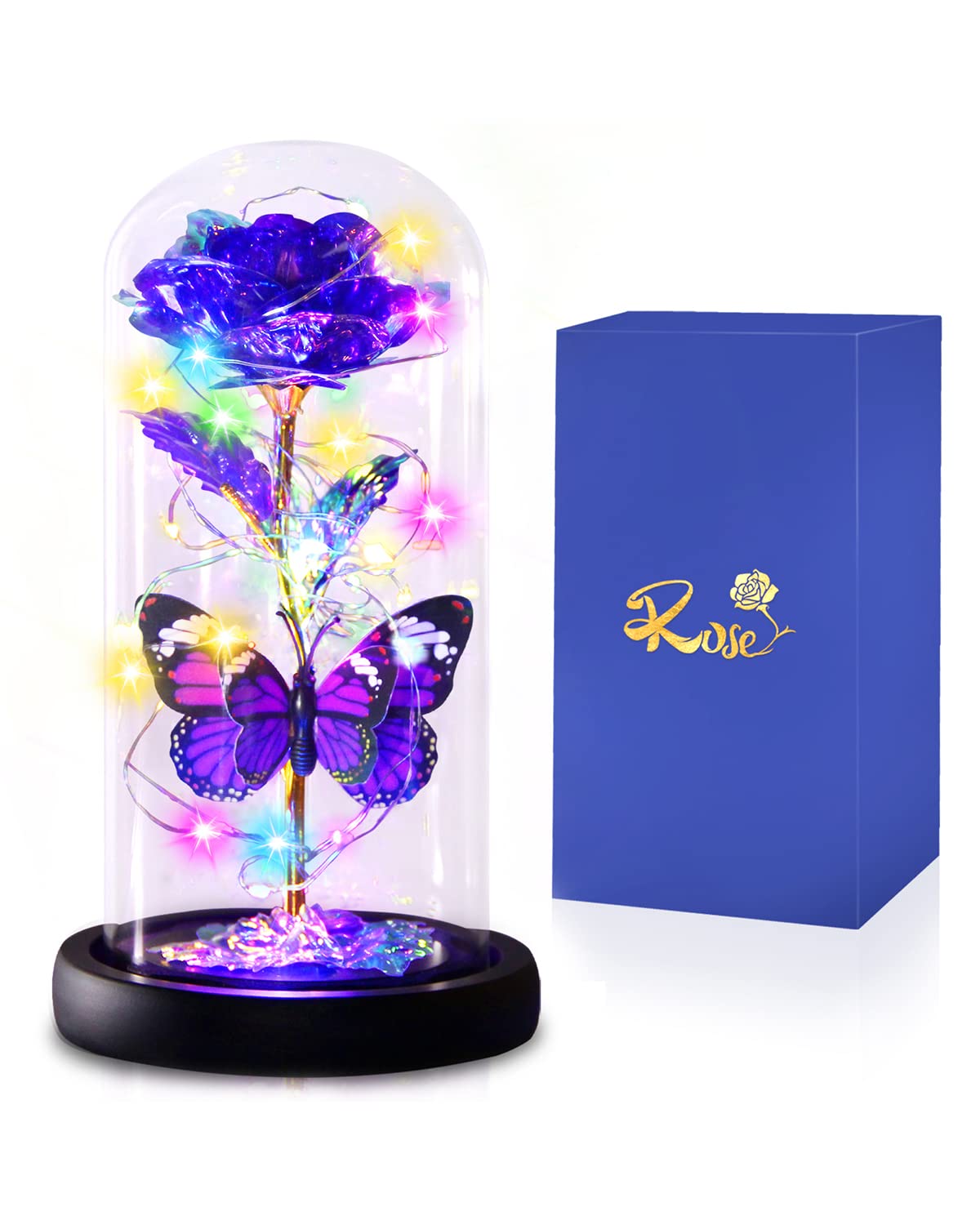 Purple Butterfly Rose Flower Gift - Elegant Light Up Rose for Women, Mom, Wife, Grandma, Girlfriend, Daughter, Sister - Perfect for Birthday, Mother's Day, Valentine's, Anniversary, Christmas & Thanksgiving - Romantic Home Decor & Special Occasion Present