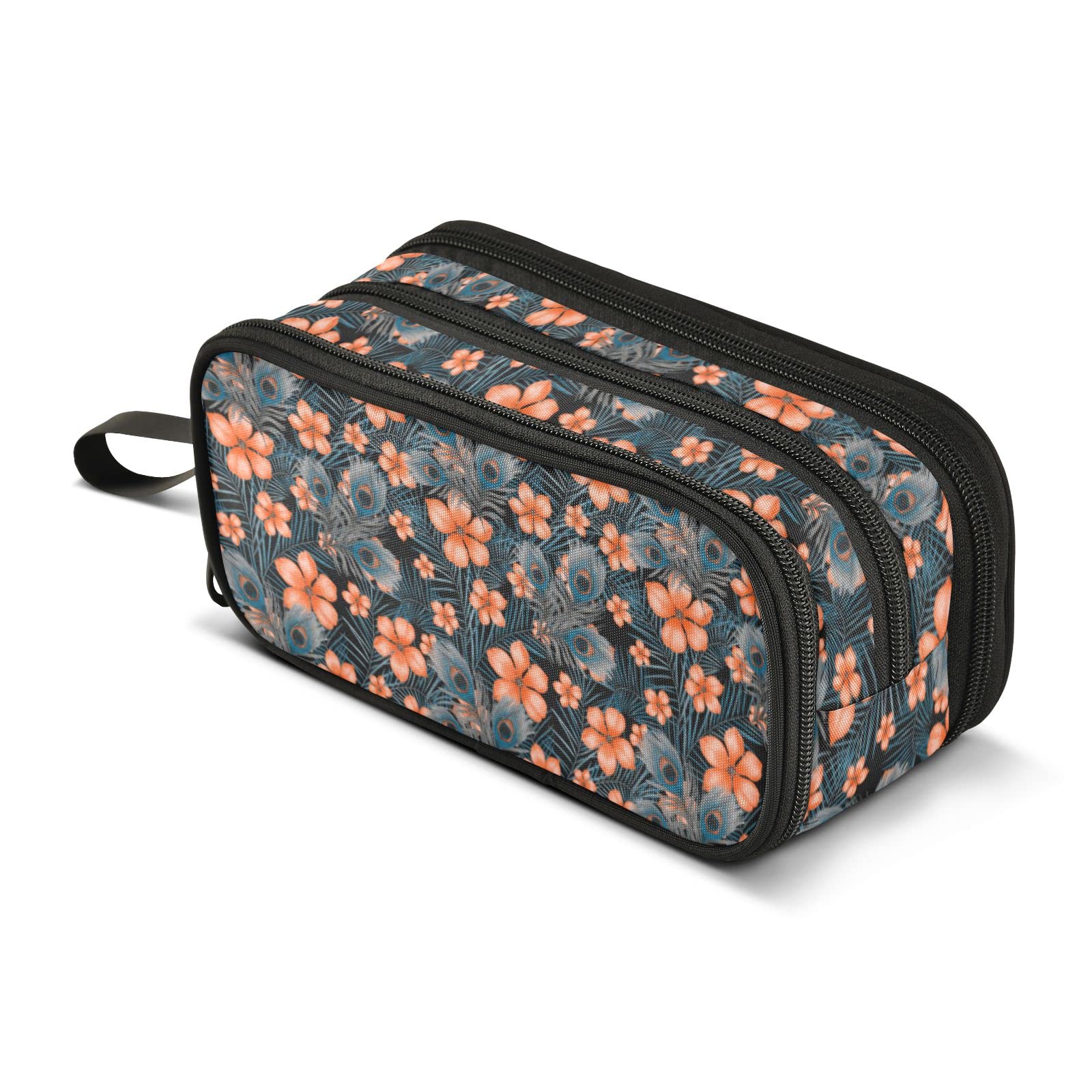 ALAZA Elegant Peacock Feather & Floral Design Nylon Pencil Case - Zippered Stationery Organizer for School, Office, College Students - Perfect for Women & Men (Great Gift for Back to School, Work Essentials)
