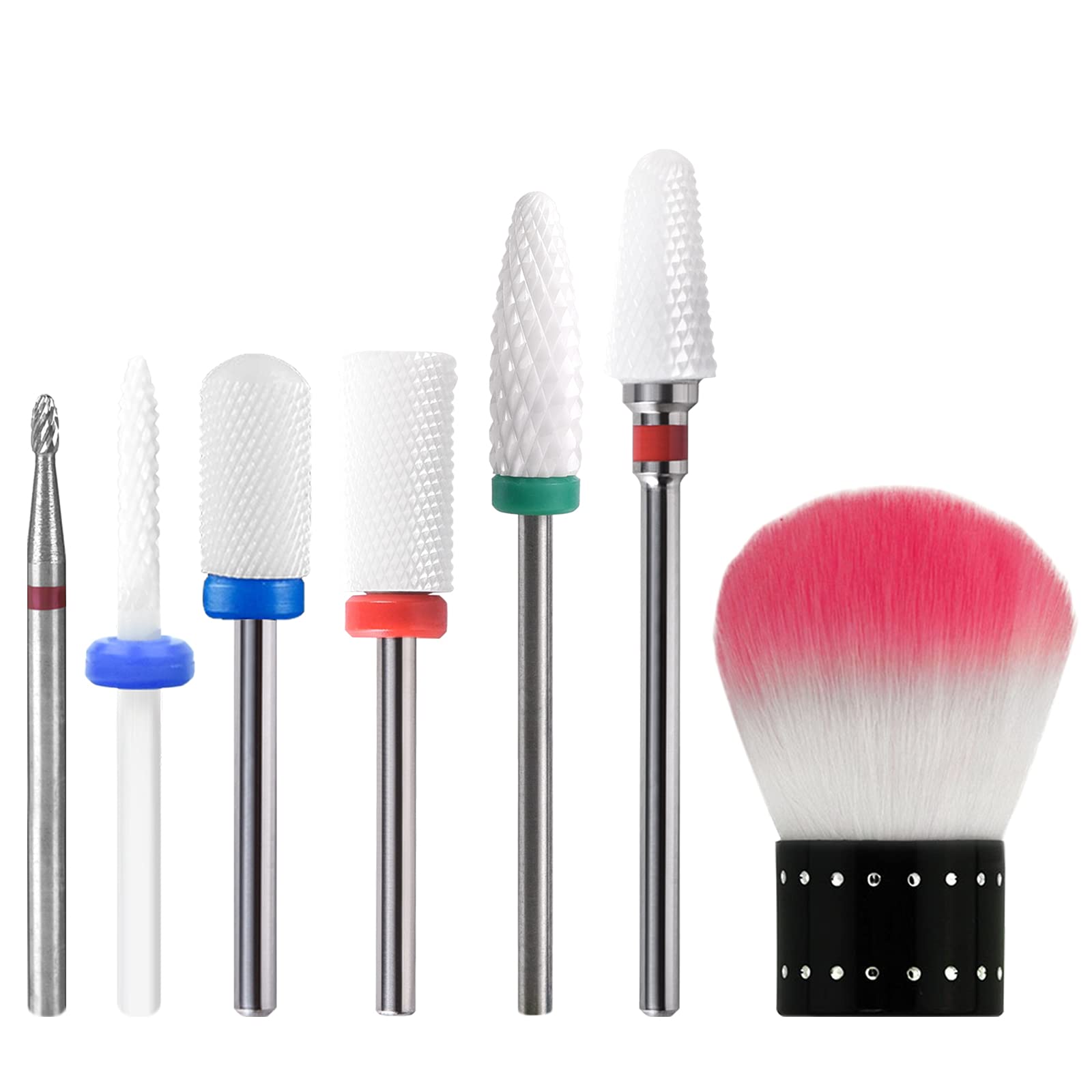 Professional Ceramic Nail Drill Bits Set for Acrylic & Gel Nails - Electric Nail File Accessories Kit with Dust Brush for Manicure & Pedicure - Perfect for Salon, Home Nail Care & DIY Nail Art (Set 1)