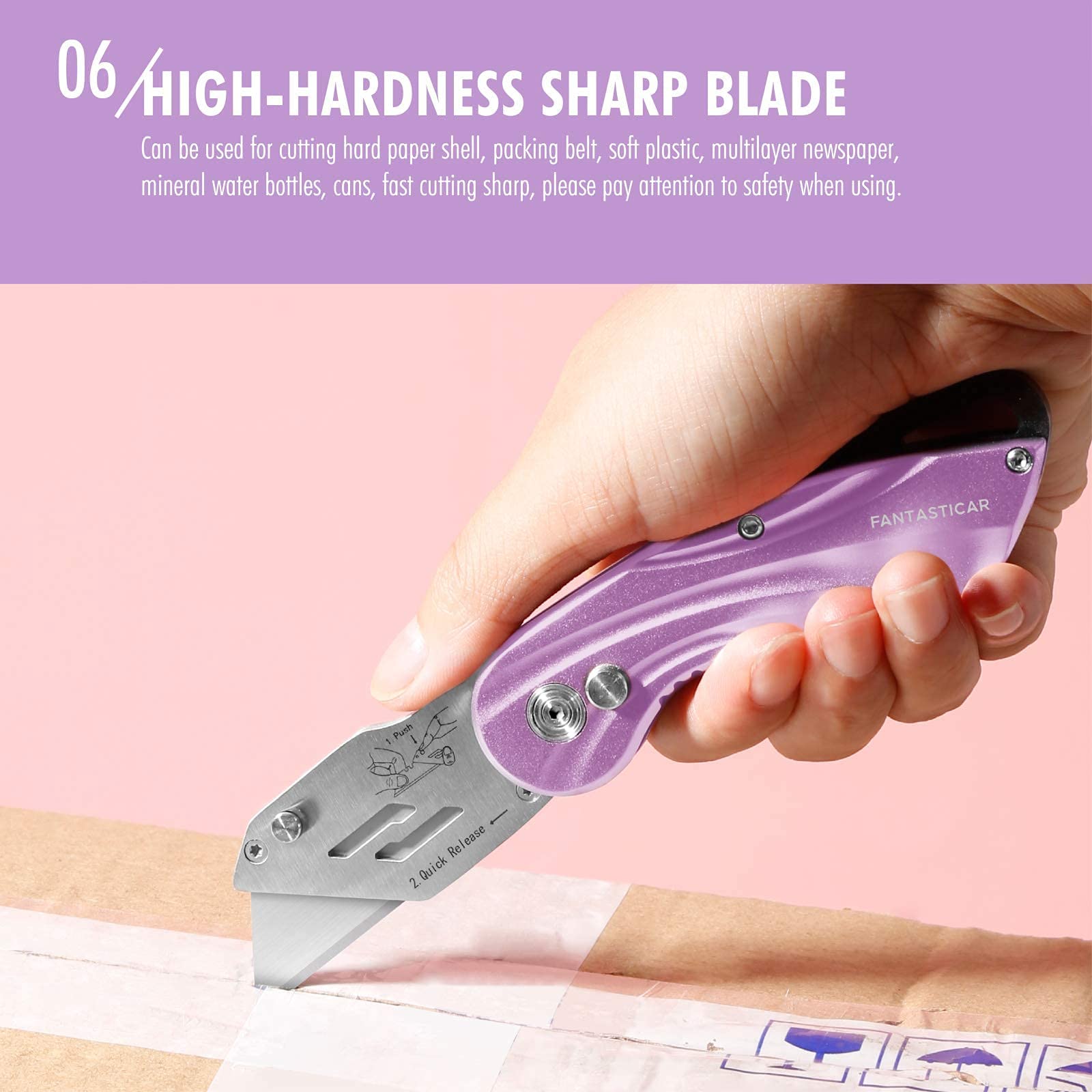 FantastiCAR Purple Utility Knife Box Cutter with 5 Extra Blades & Multifunctional Pliers Set - Stainless Steel Heavy Duty Tool for Home, Office, Warehouse & DIY Projects | Gift Ready Packaging
