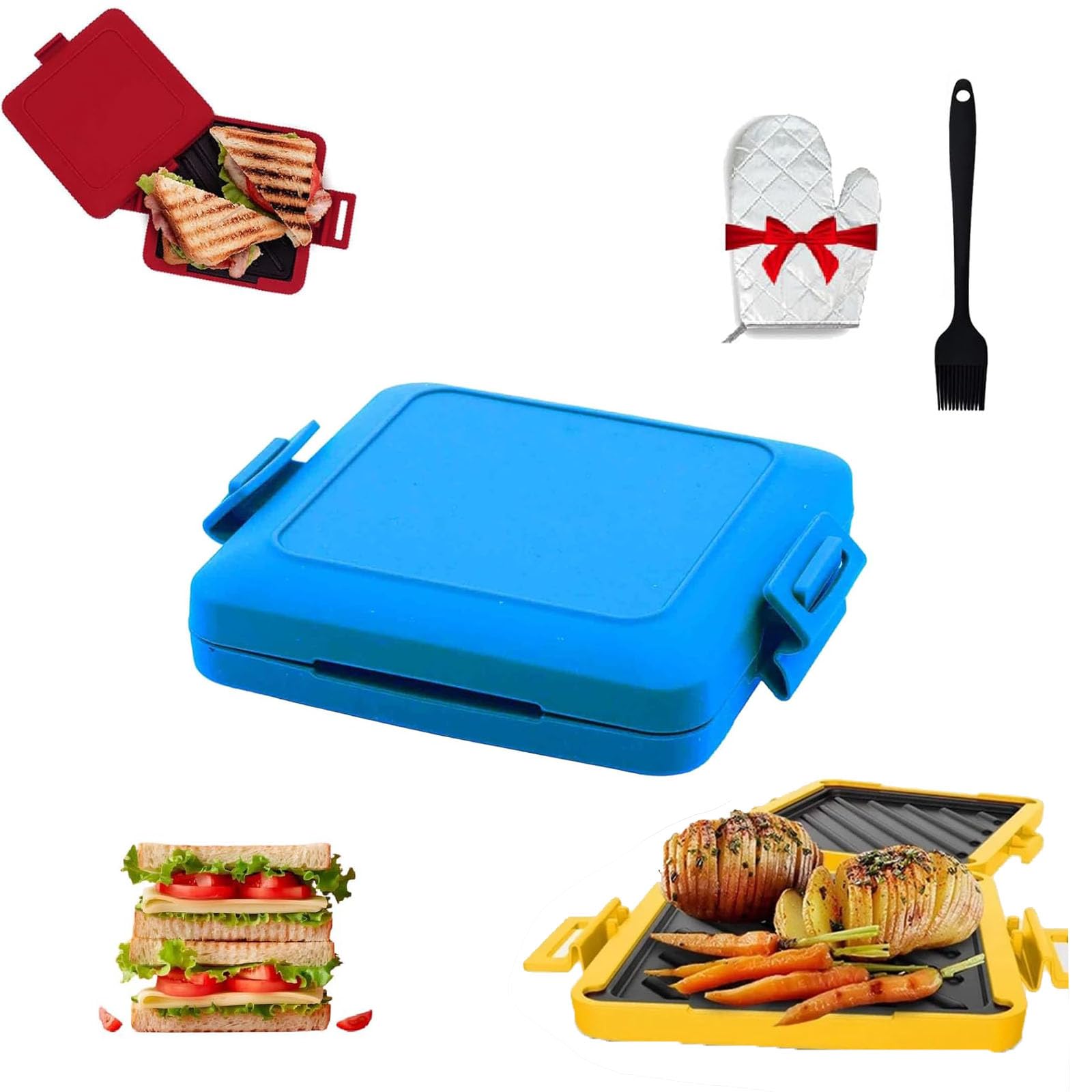 **Microwave Toastie Sandwich Maker - Adjustable Silicone Straps, Non-Stick Plates, Rapid Heating & Dishwasher Safe - Perfect for Quick Lunches, Snacks & Kids Meals (Blue)**