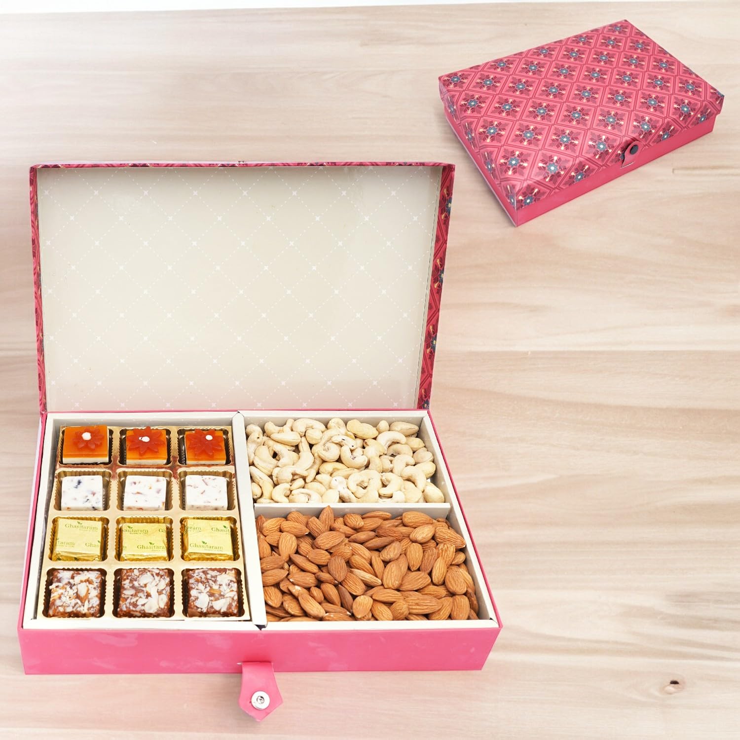 Premium Diwali Gift Box - Assorted Nuts (Almonds, Cashews) & Sweets - Festive Indian Snack Hamper for Celebrations, Corporate Gifting & Holiday Treats
