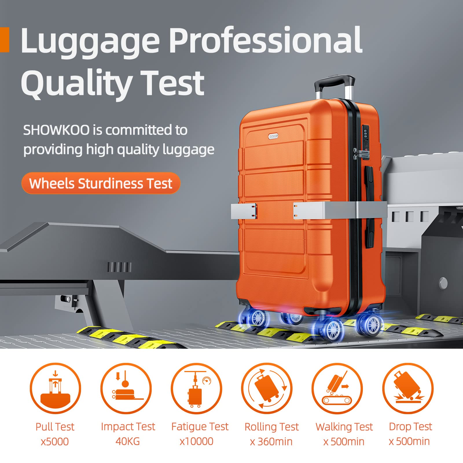 SHOWKOO 4-Piece Expandable Luggage Set - Durable PC+ABS Suitcase with Double Spinner Wheels & TSA Lock, Orange - Perfect for Travel, Vacations & Business Trips