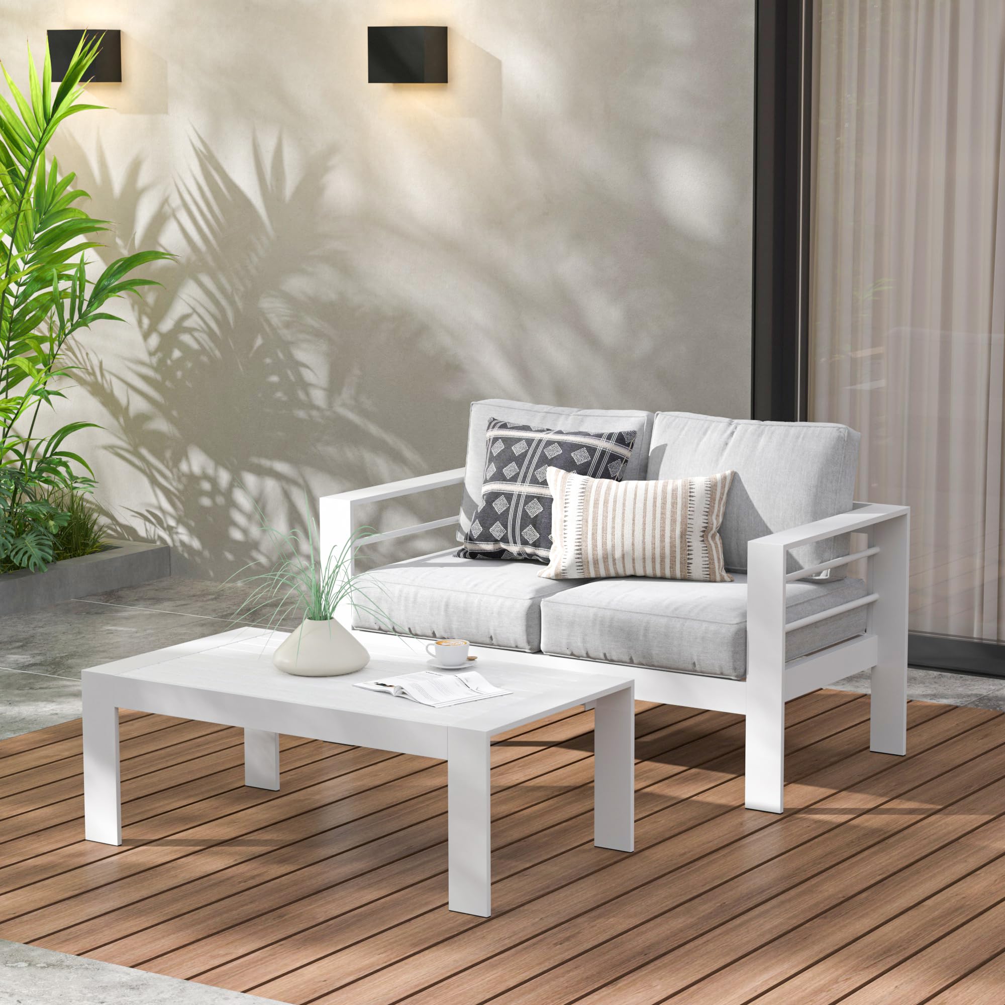 Wisteria Lane White Aluminum Outdoor Patio Coffee Table - All-Weather Metal Rectangle Coffee Table for Balcony, Garden & Backyard - Perfect for Outdoor Entertaining & Relaxation