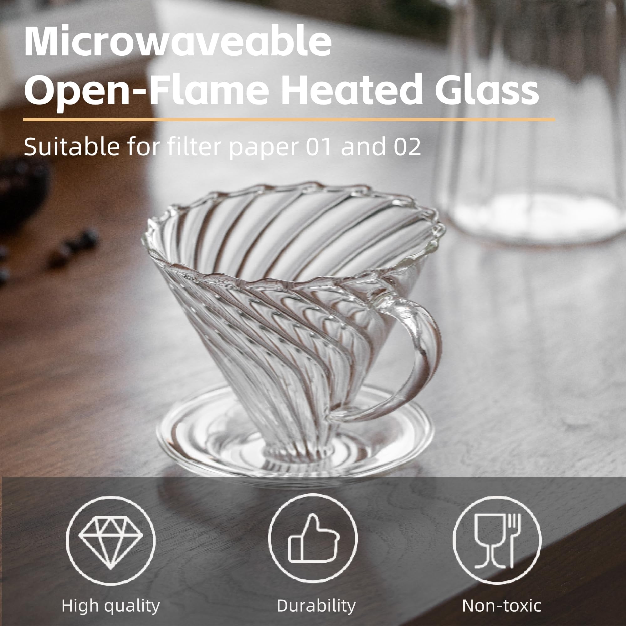 Premium Borosilicate Glass Coffee Dripper - Reusable Pour Over Coffee Maker with Handle for Slow Brewing | Perfect for Home, Office, Travel & Cafe Use | Single Cup to 4 Cup Capacity (#02 Size) | Ideal for Coffee Enthusiasts & Baristas