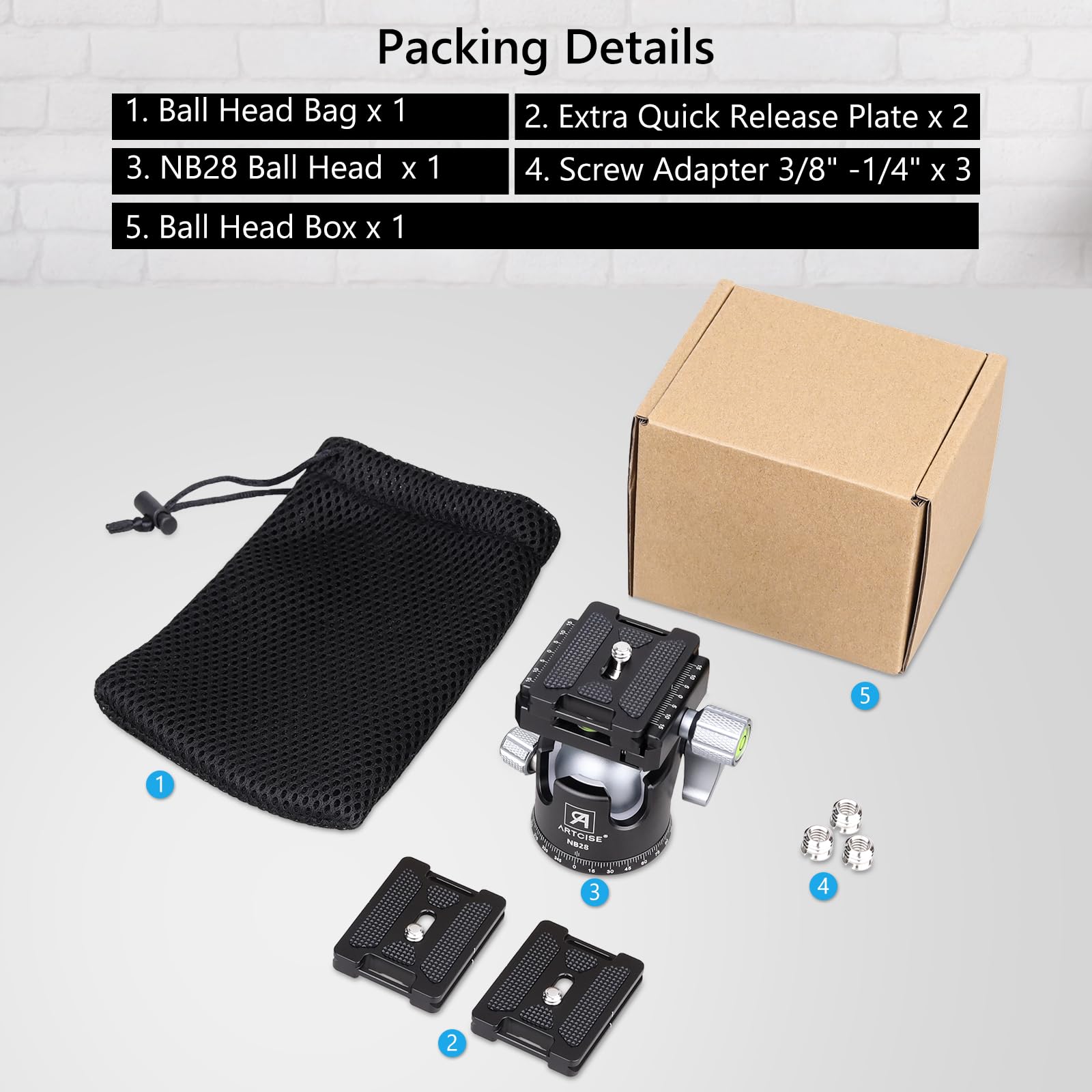 28mm Professional Low Profile Ball Head Tripod with 2 Arca-Swiss Quick Release Plates - CNC Aluminum 360° Rotating Panoramic Ball Head for DSLR Cameras, Monopods & Sliders (Max Load 22lbs/10kg) - Perfect for Landscape, Architecture & Travel Photography