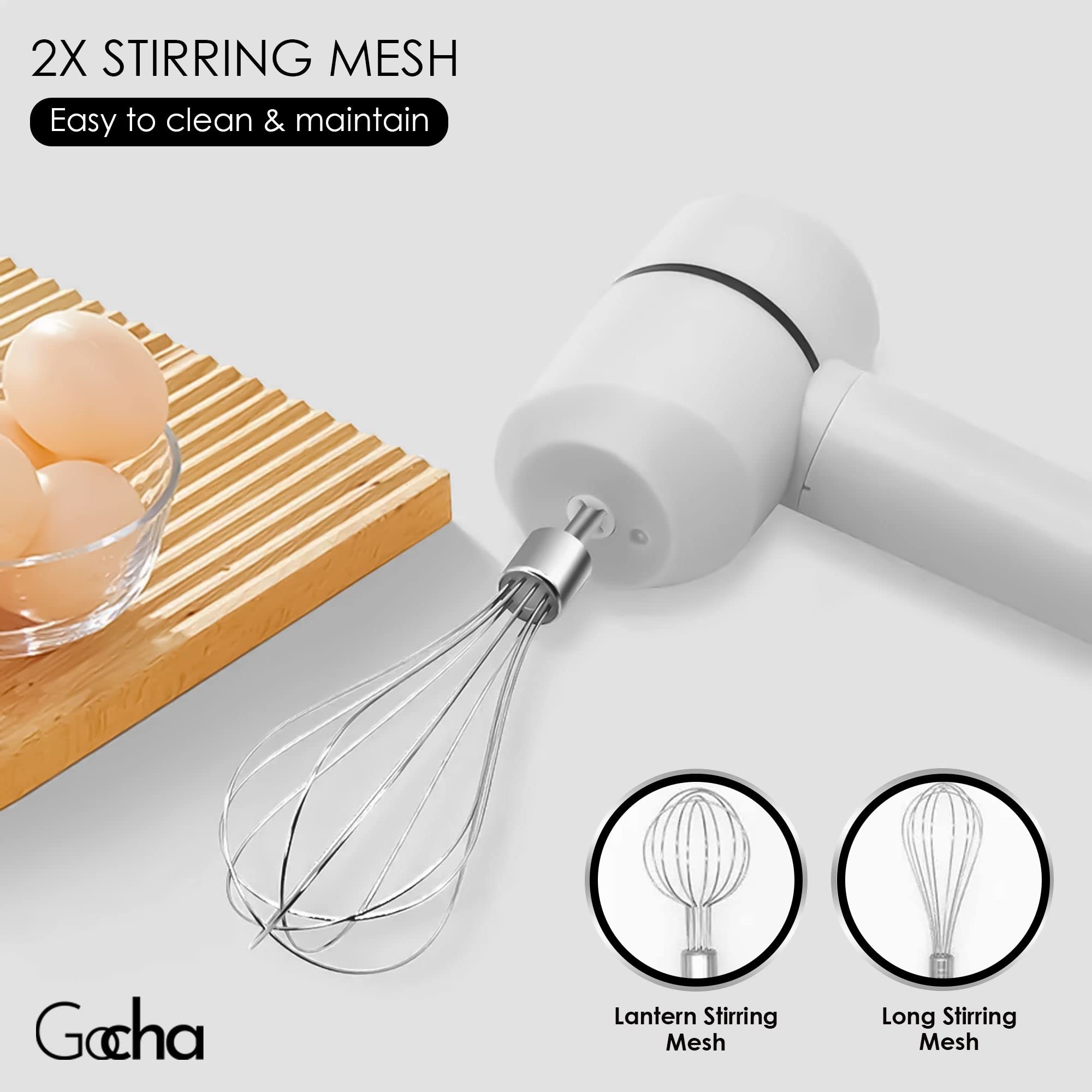 Electric Hand Mixer - 3 Speed Cordless Handheld Whisk for Baking, Eggs, Cream & Batters | Rechargeable Wireless Mixer with Dual Whisks | Perfect for Kitchen, Camping & Small Spaces (White)
