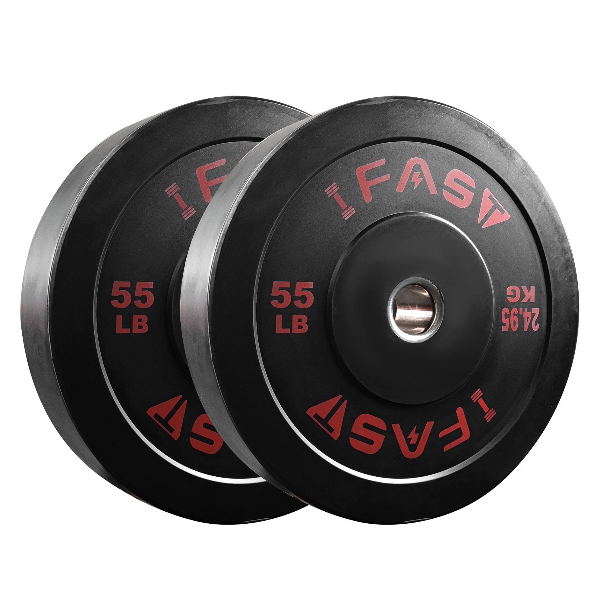 IFAST Olympic Bumper Weight Plates - 2-Inch Steel Insert Rubberized Weightlifting Plates (10LB-55LB) for CrossFit, Powerlifting & Home Gym Workouts - Sold in Pairs or Complete Sets