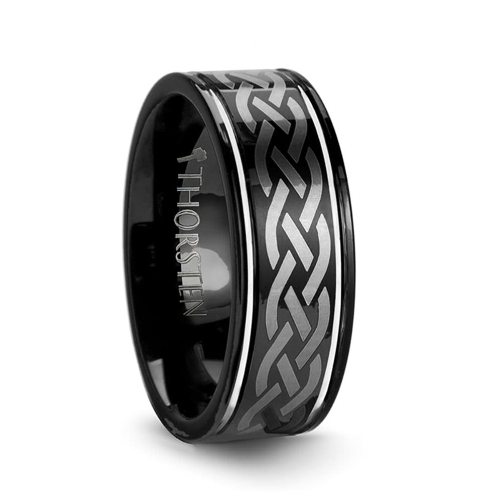 Men's Comfort Fit Celtic Engraved Black Tungsten Wedding Band Ring - 8mm Wide KILDARE Style - Perfect for Weddings, Anniversaries & Celtic Heritage Gifts
