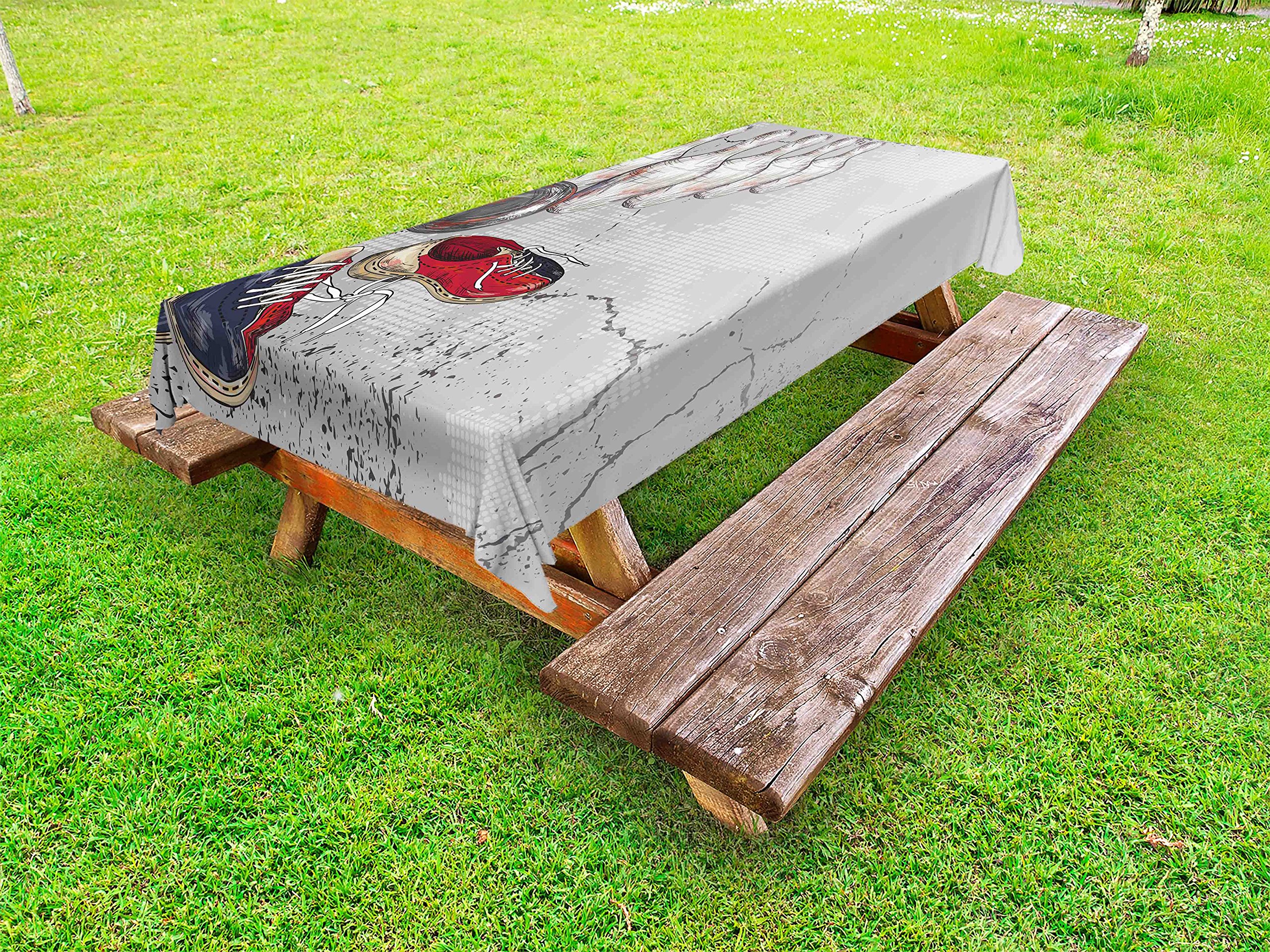 Ambesonne Bowling Party Tablecloth - Grunge Style Bowling Shoes, Pins & Ball Print - Washable Outdoor Picnic Table Cover 58