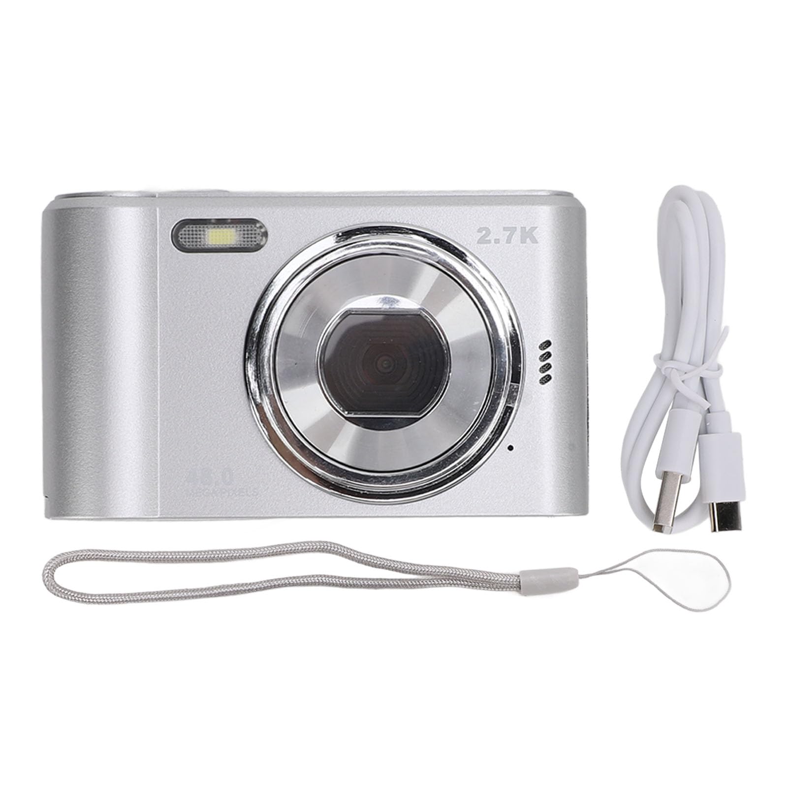 48MP HD Digital Video Camera with 2.7K Resolution, 8X Digital Zoom & Auto Focus - Portable Travel Camera with IPS Screen & 700mAh Battery (Silver) - Perfect for Vlogging, Travel Adventures & Family Events