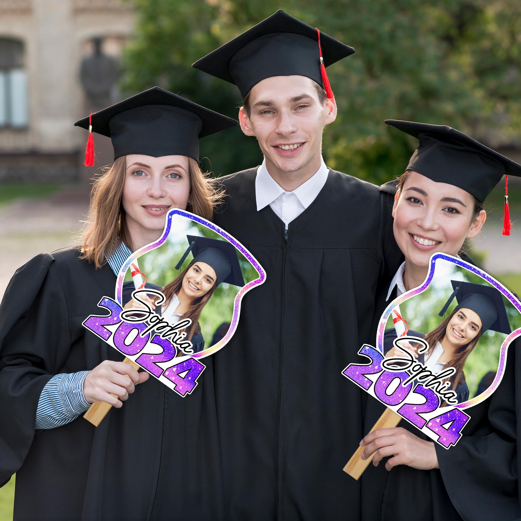 Custom Graduation Fan Gifts with Photo - Personalized Cardboard Cutouts for 2024 Graduates | Big Head on Stick for Him & Her | Perfect for Graduation Parties, Decorations & Celebrations
