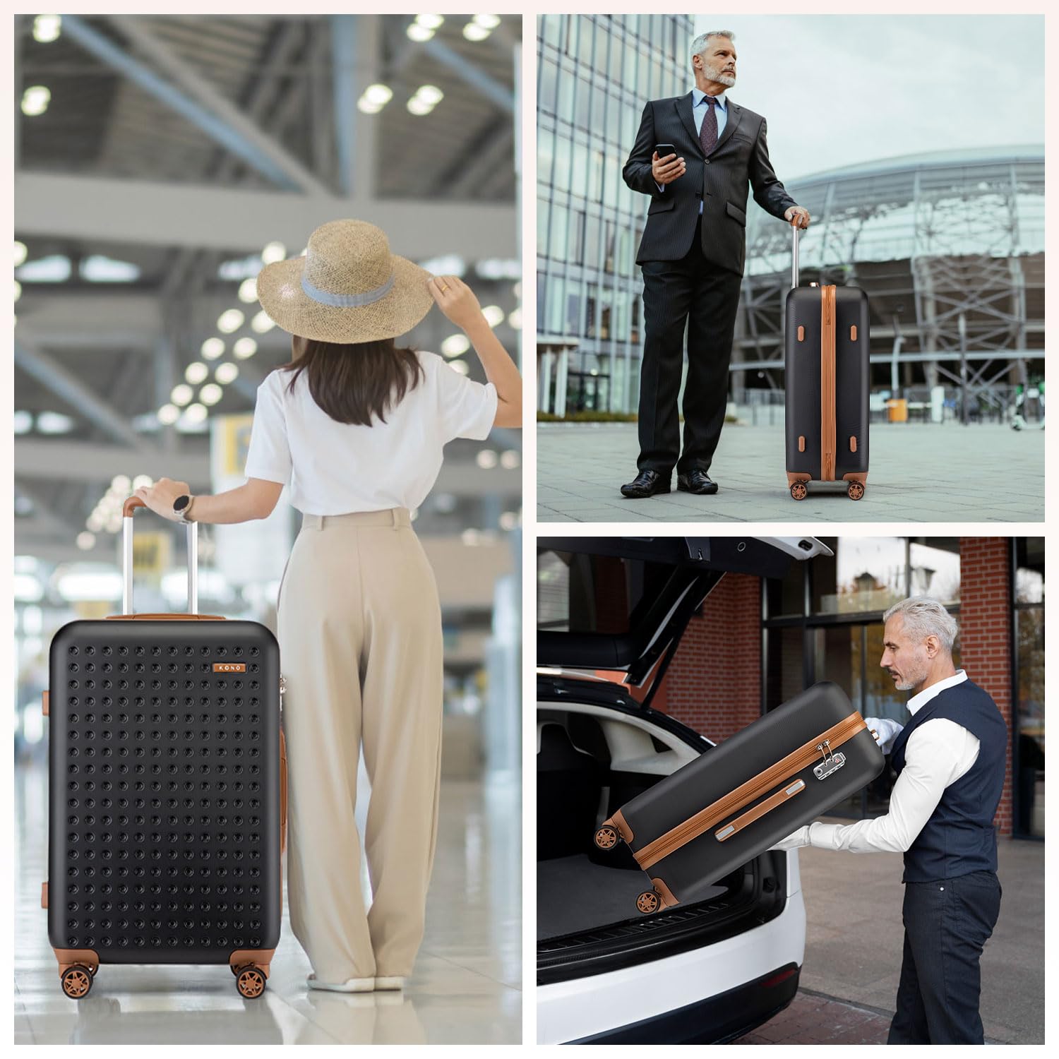 Kono 28 Inch Large Checked Luggage - Lightweight Hardside Spinner Suitcase with TSA Lock, Black - Perfect for International Travel & Business Trips