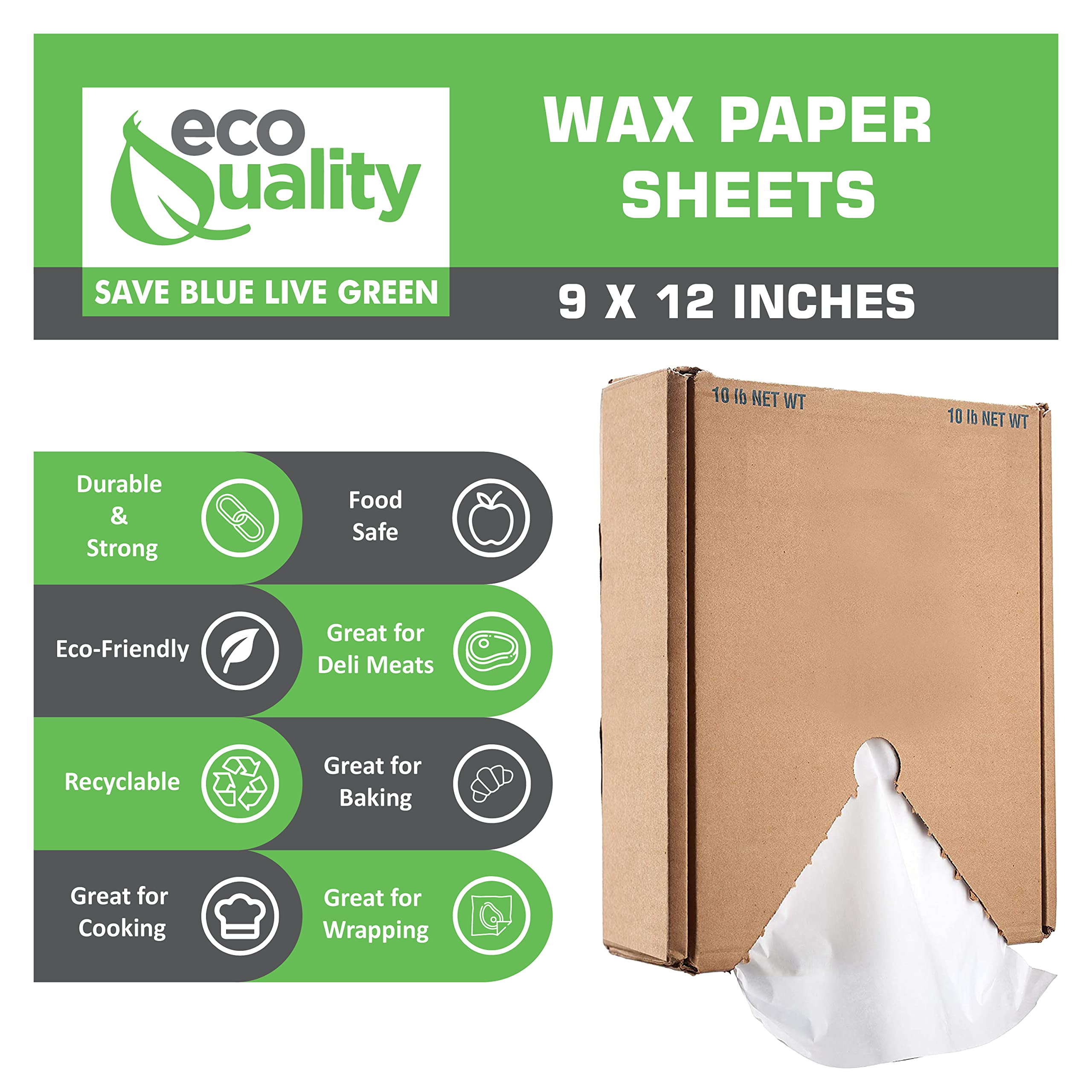 EcoQuality 9x12 Inch Dry Waxed Deli Paper Sheets - 3 Pack Grease Resistant Sandwich Wraps, Microwave Safe Food Liner for Restaurants, BBQ, Schools & Concession Stands | Perfect for Wrapping Burgers, Sandwiches & Bakery Items (9