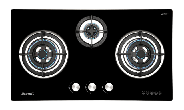 Brandt TG2283BBL 3 Burner Gas Stove - High Efficiency Stainless Steel Cooktop for Home Kitchen | Perfect for Cooking, Grilling & Family Meals