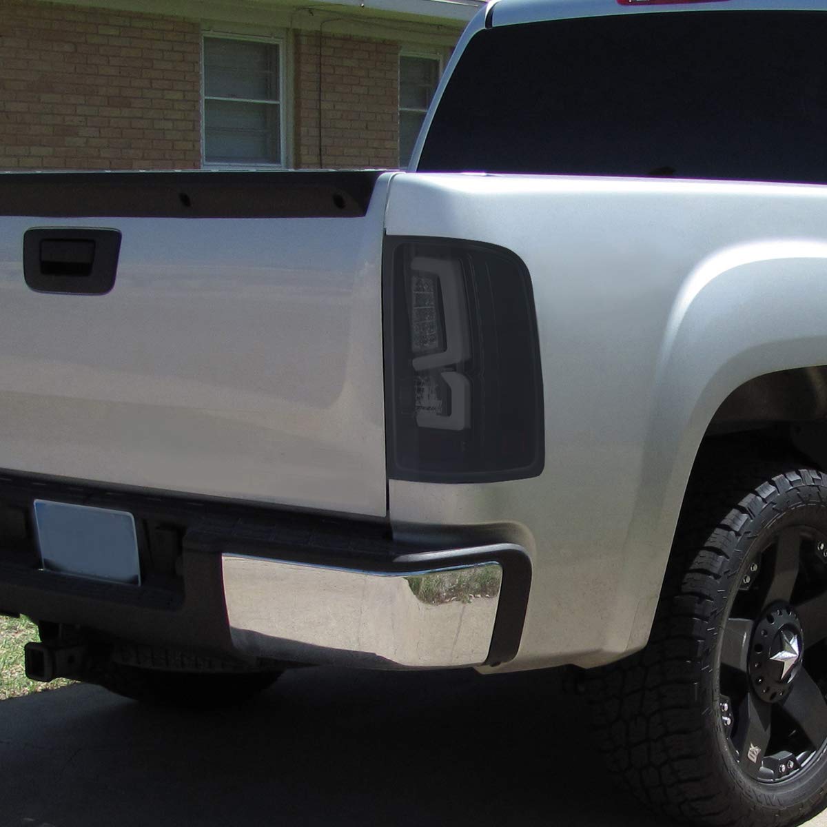 GMC Sierra LED Tail Lights - Compatible with 2008-2013 Sierra 1500 & 2007-2014 Sierra 2500HD/3500HD - White Streak Tube, Black Housing & Smoked Lens - Upgrade for Enhanced Visibility & Style