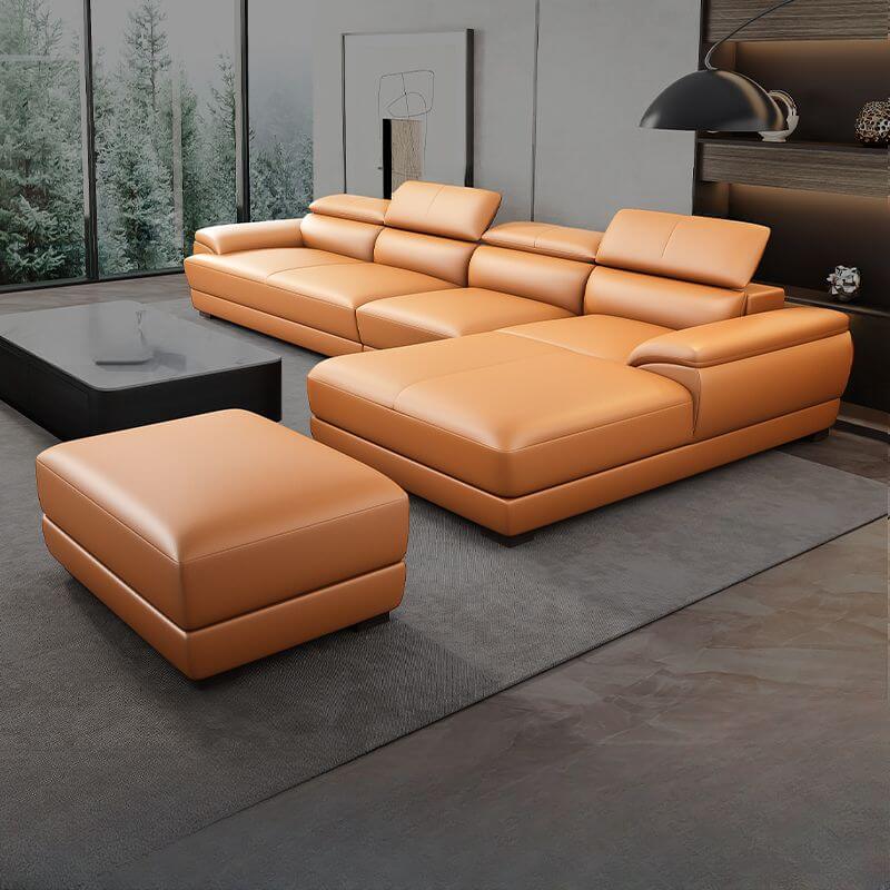 L-Shaped & Straight Cocoa Brown Sofa Chaise with Right & Horizontal Orientation - Perfect for Living Room, Lounge & Home Theater Seating