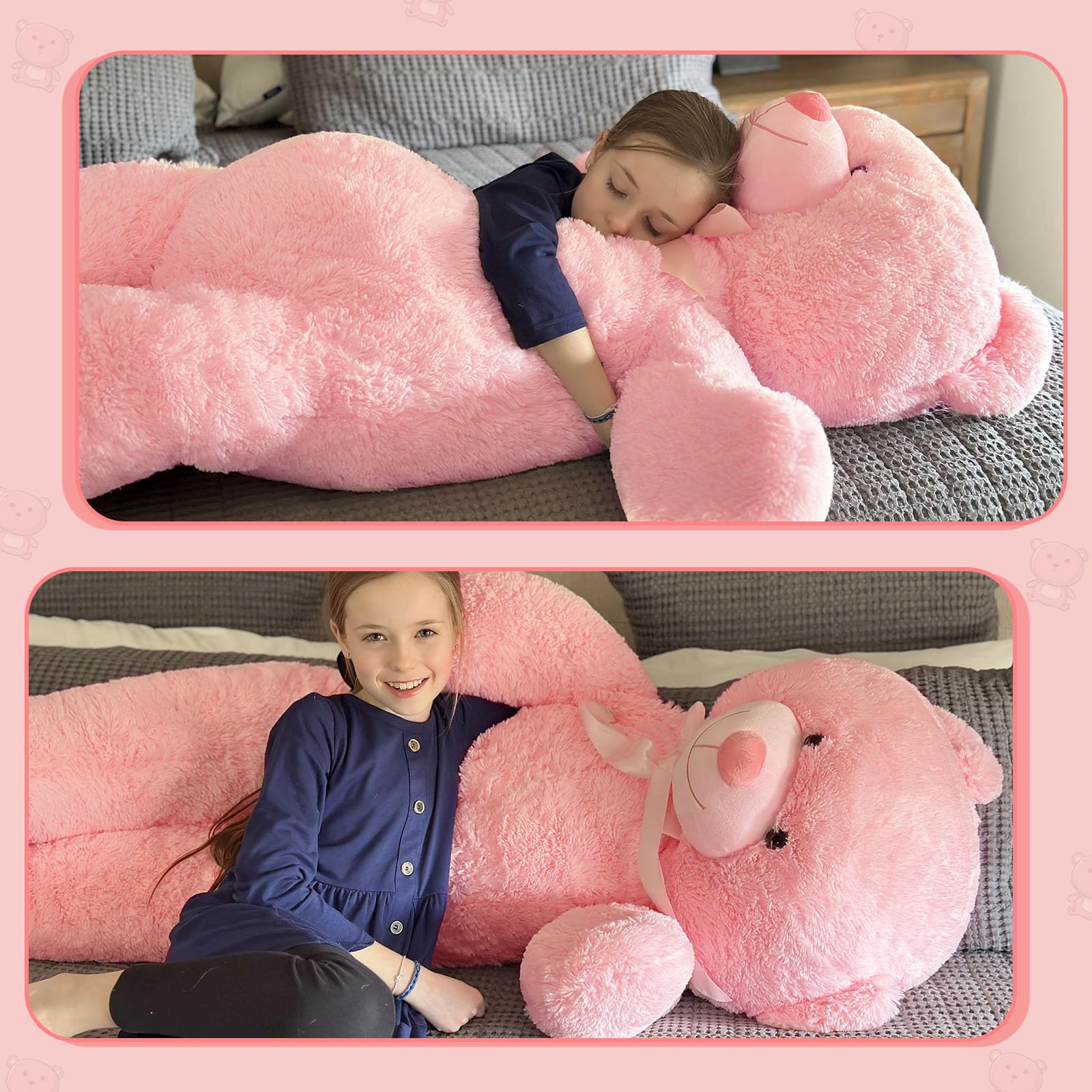 5 Feet Giant Pink Teddy Bear - Soft Lifesize Stuffed Animal Plush Toy for Valentine's Day, Birthday Gifts for Women, Girlfriend, Boyfriend, Kids | Perfect for Bedroom Decor, Cuddling, Surprise Gifts & Photo Props