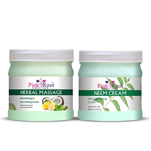 Pink Root Herbal Massage Cream & Neem Cream Set - 500gm Each | Natural Pain Relief & Skin Care | Perfect for Muscle Relaxation & Acne Treatment