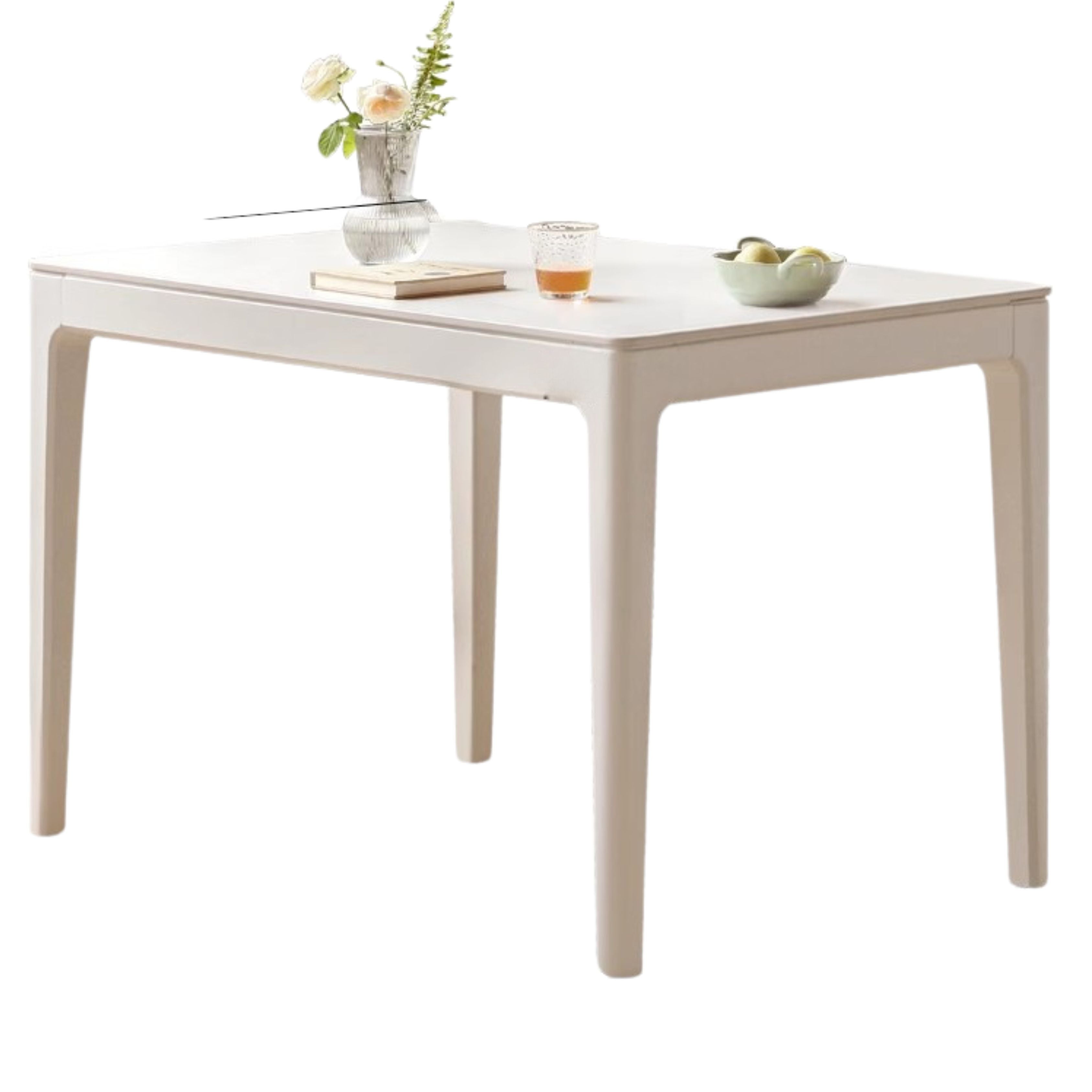 Birch Solid Wood Dining Table - White Cream Rock Plate Design for Modern Farmhouse & Rustic Kitchen Decor | Perfect for Family Gatherings & Dinner Parties