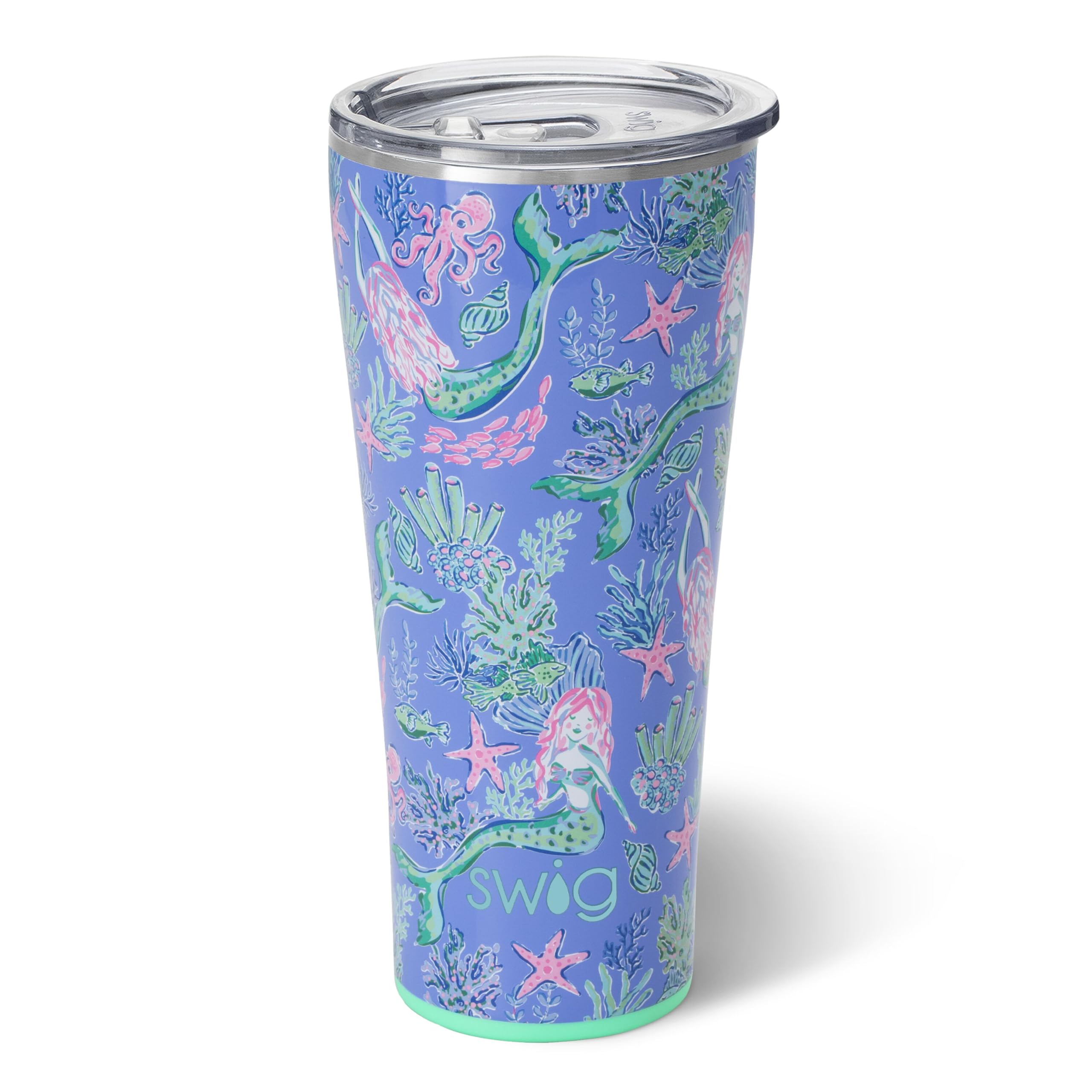 Swig Life 32oz Insulated Stainless Steel Tumbler with Lid - Leakproof Travel Coffee Mug, Cup Holder Friendly, Double Wall Vacuum Thermos for Hot & Cold Drinks - Perfect for Commuting, Camping, Office & Outdoor Activities (Under the Sea Design)