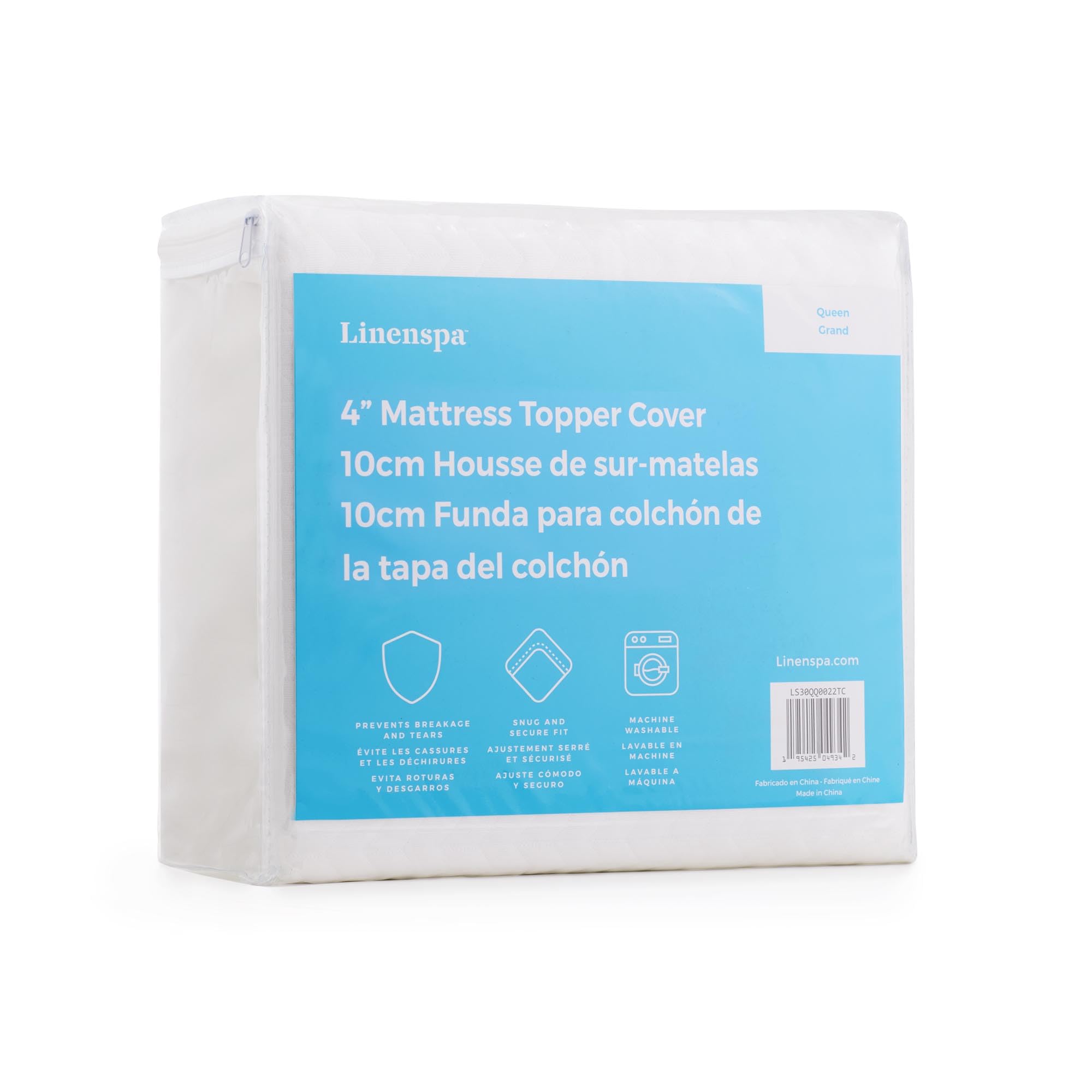 Linenspa 4 Inch California King Mattress Topper Cover - Breathable, Non-Slip, Zippered & Machine Washable - White | Perfect for Guest Beds, Dorm Rooms & Home Comfort Upgrade