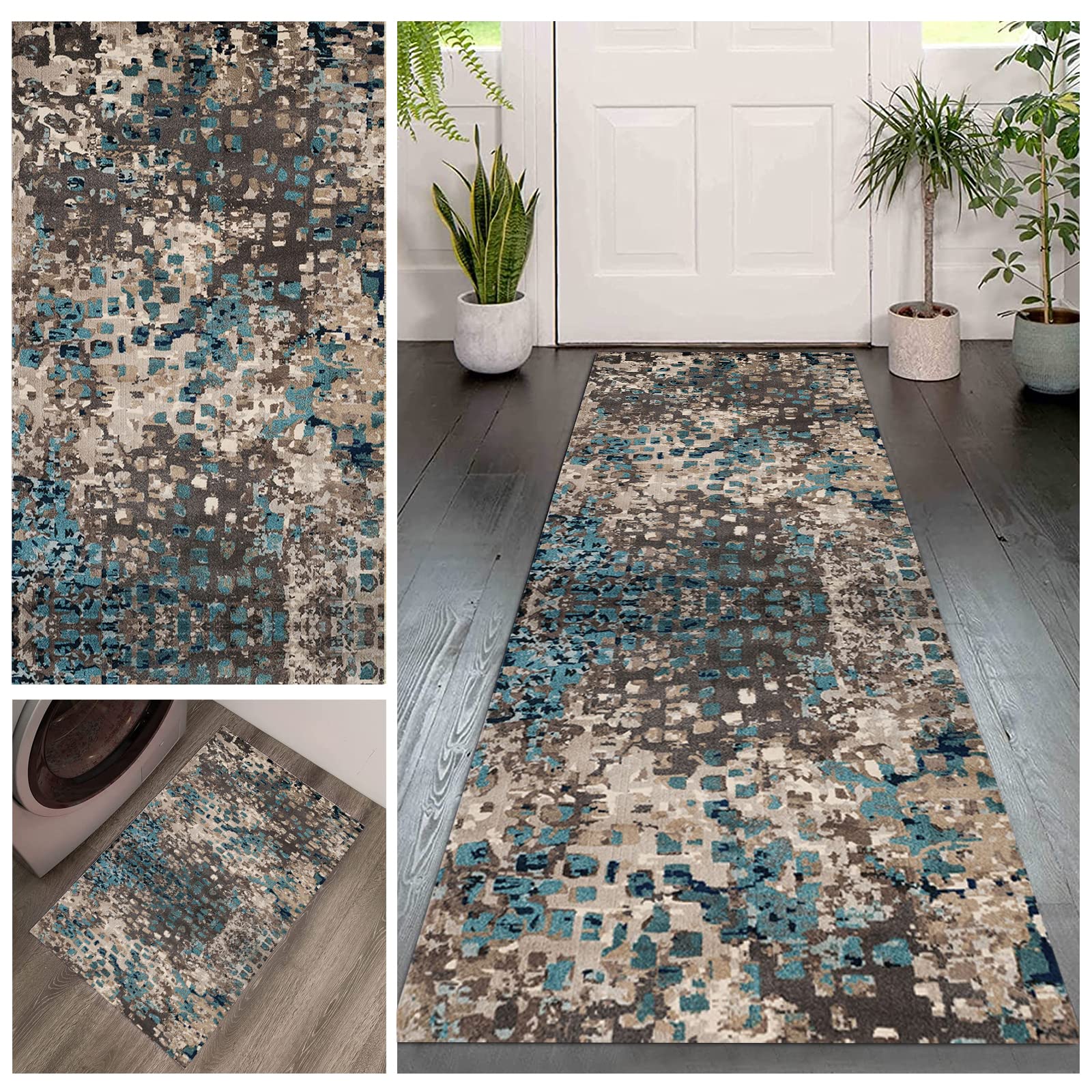 Runner Rug for Hallways & Kitchen - Machine Washable, Stain Resistant, Non-Shed Carpet - Perfect for Laundry Room, Living Room, Bathroom & Entryway - Durable & Easy to Clean Floor Mat for High Traffic Areas