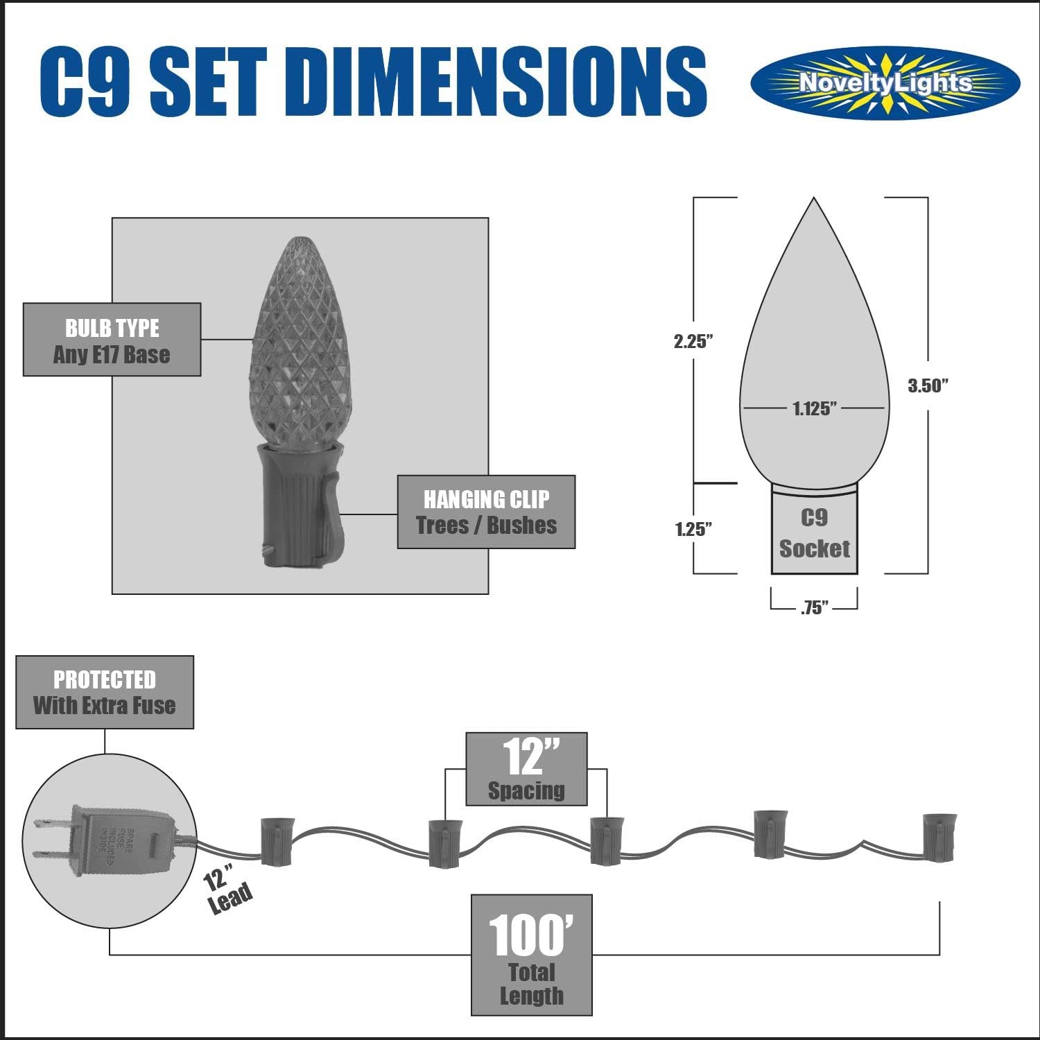 C9 Clear Christmas String Lights - 100ft Outdoor Hanging Roofline Patio Lights with Brown Wire - Perfect for Holiday Decor, Garden Parties & Backyard Events
