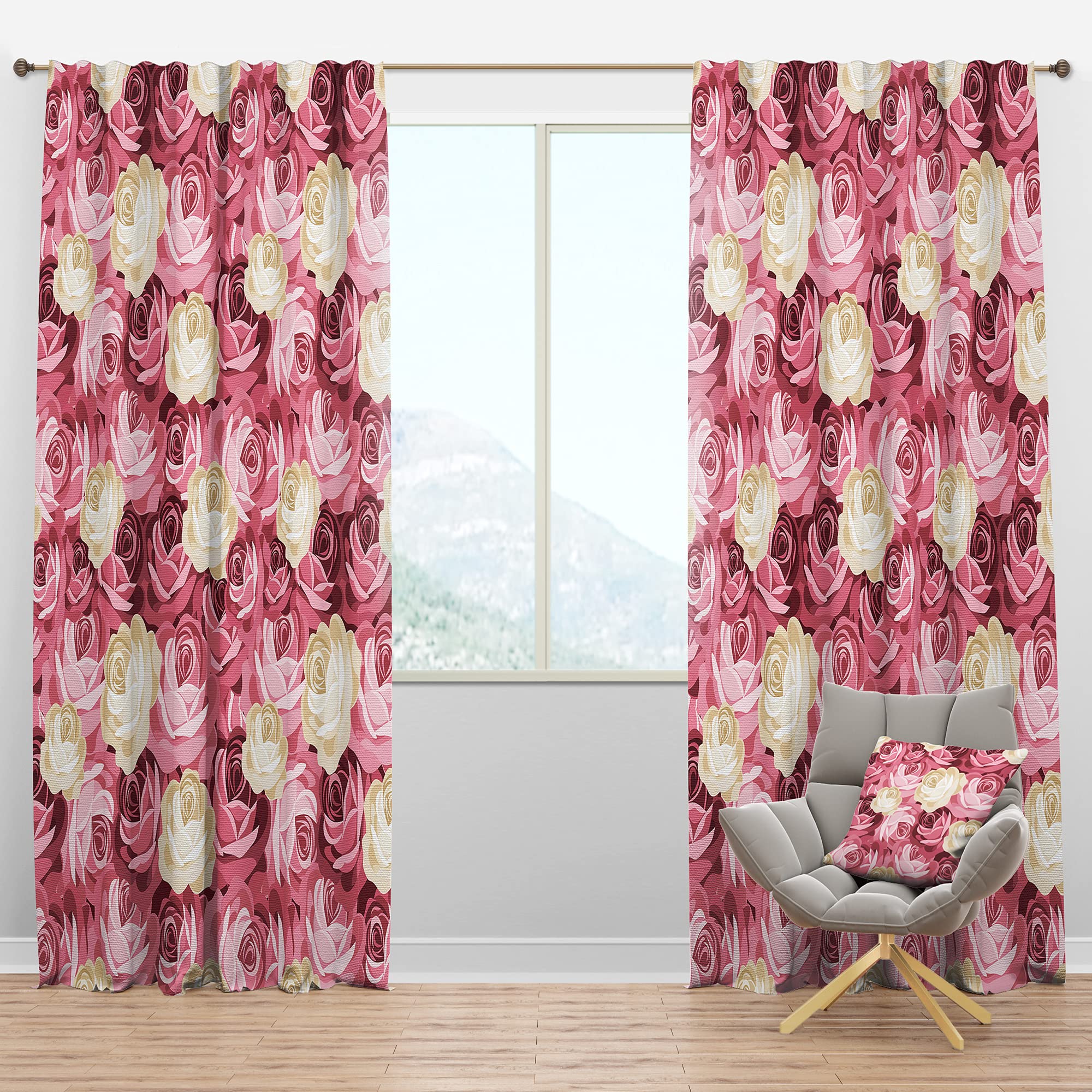 DesignQ Blackout Curtains Pink Yellow Floral Print - Thermal Insulated Room Darkening Drapes for Bedroom & Living Room - Single Panel 52x108 Inches - Perfect for Light Sleepers & Home Theater Setup