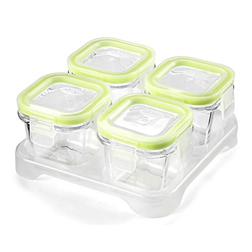 [Pack of 4] Green Lid - 3 Ounce (90ml) Each - Thermal Resistant Toughened Glass